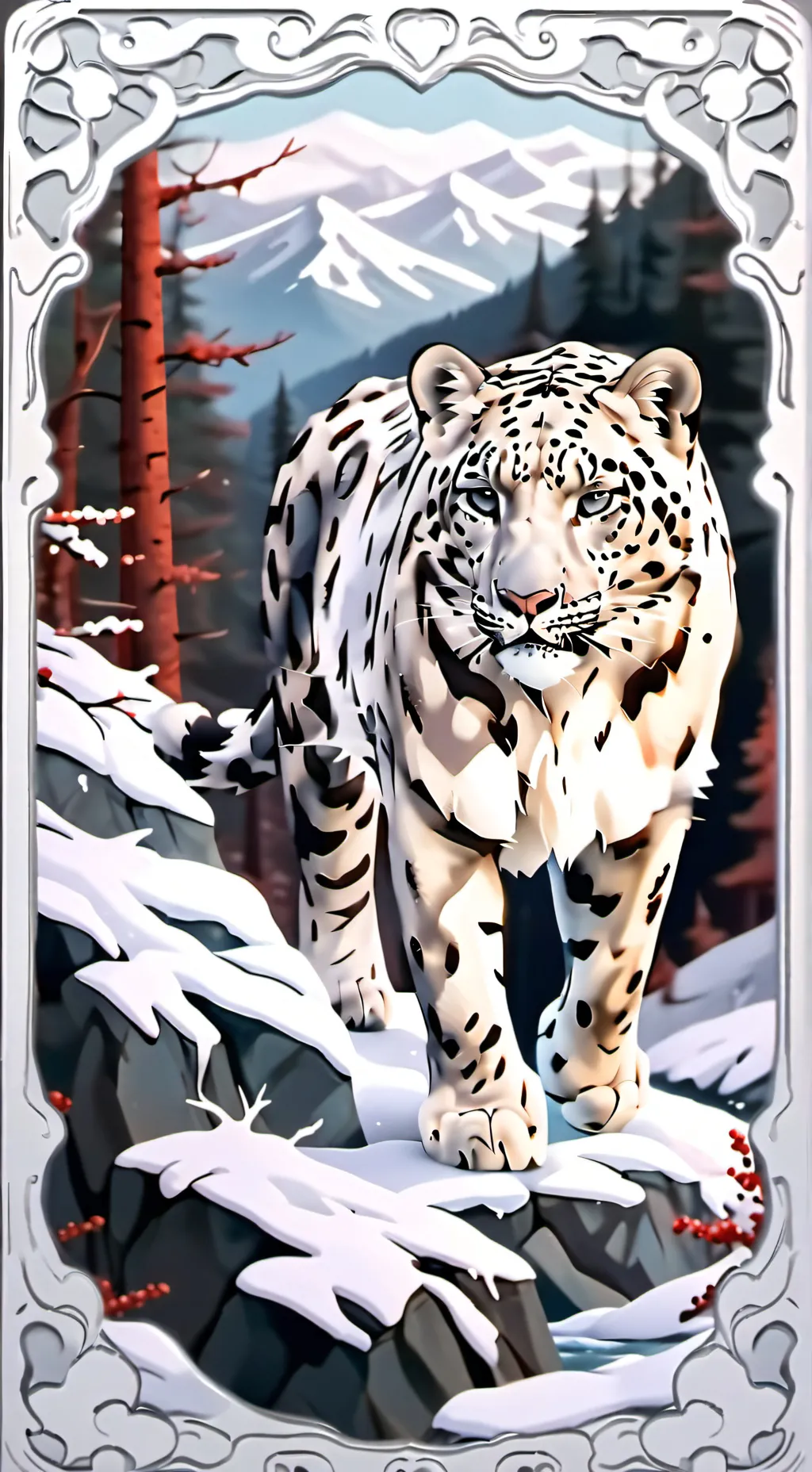 ai character: Last snow leopards background