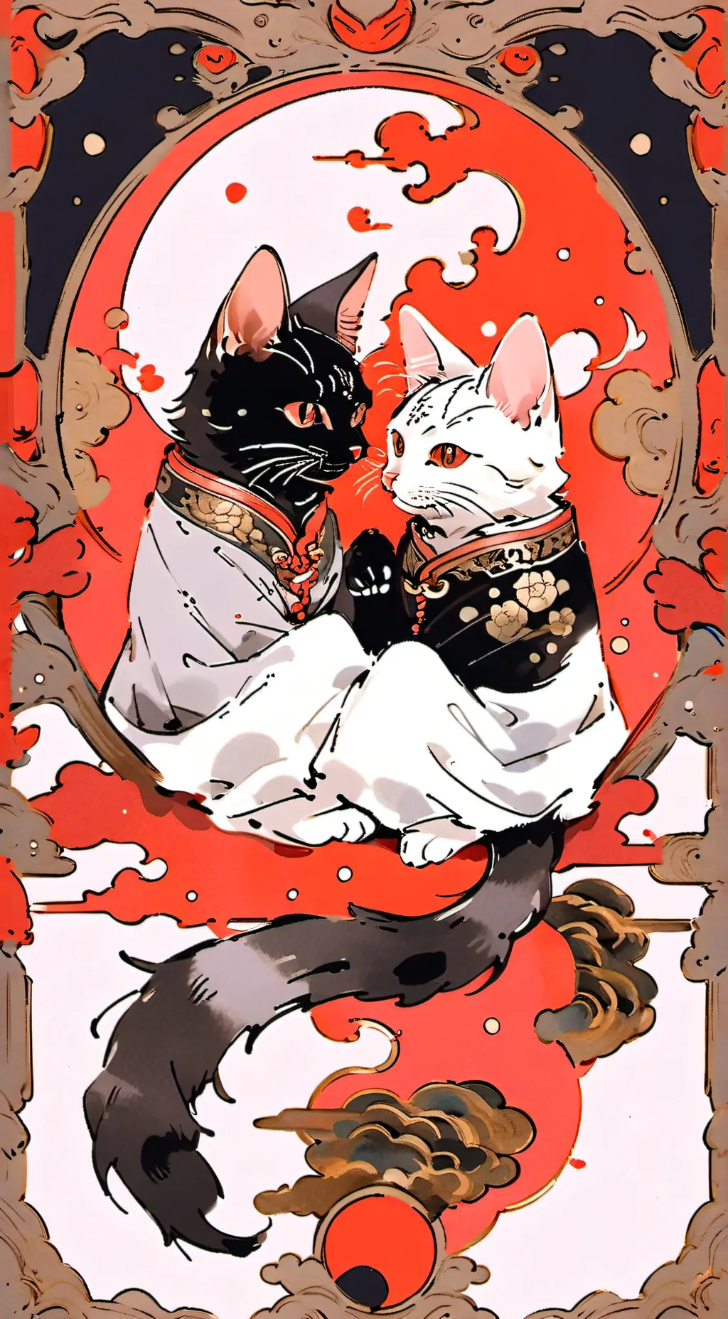 ai character: Yin and yang cats background