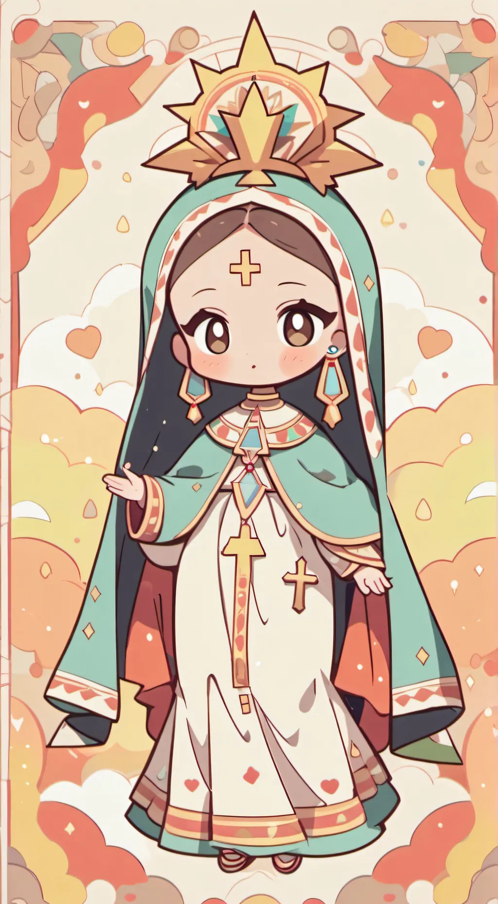 ai character: La madre de Dios  background