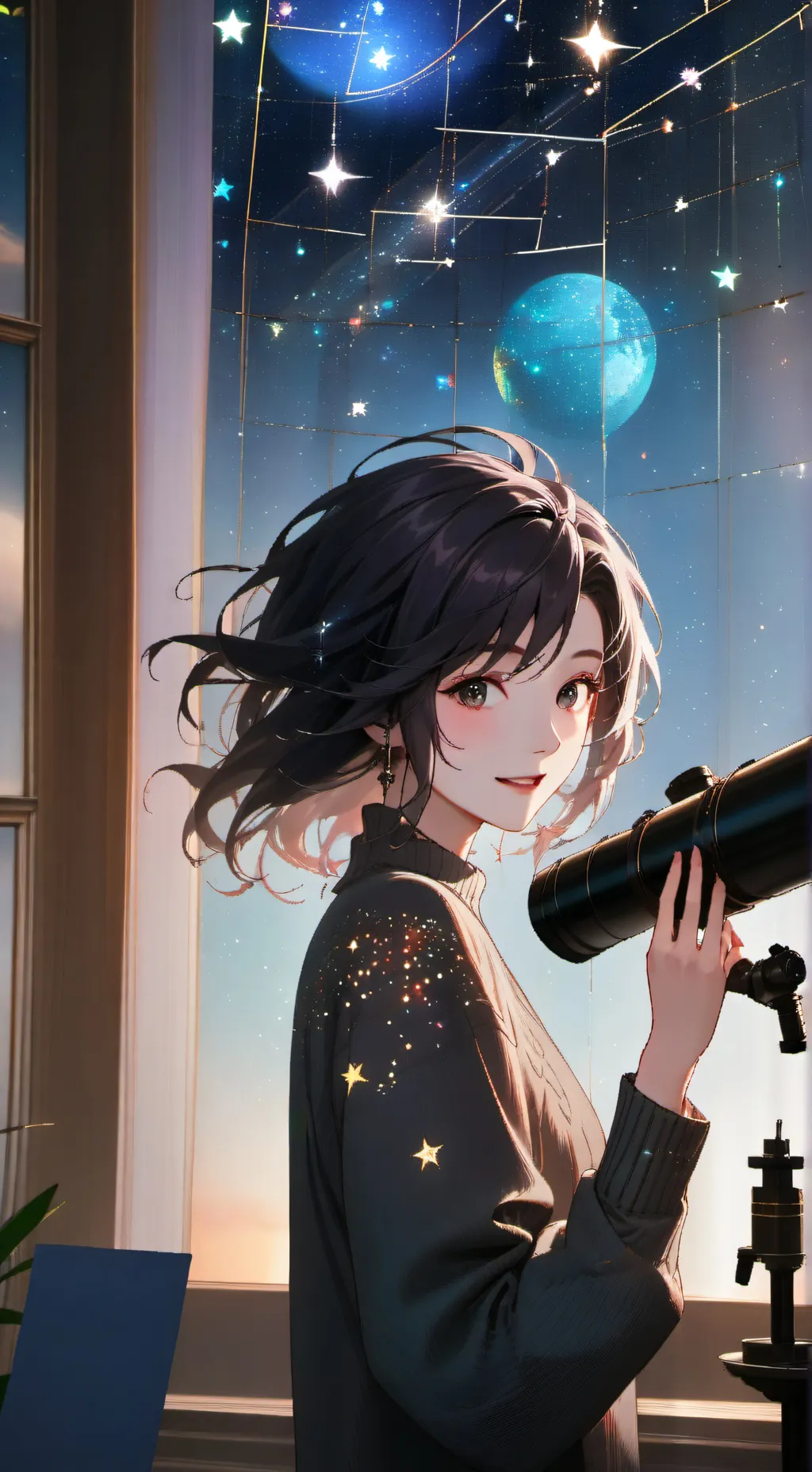 ai character: Starry Night background