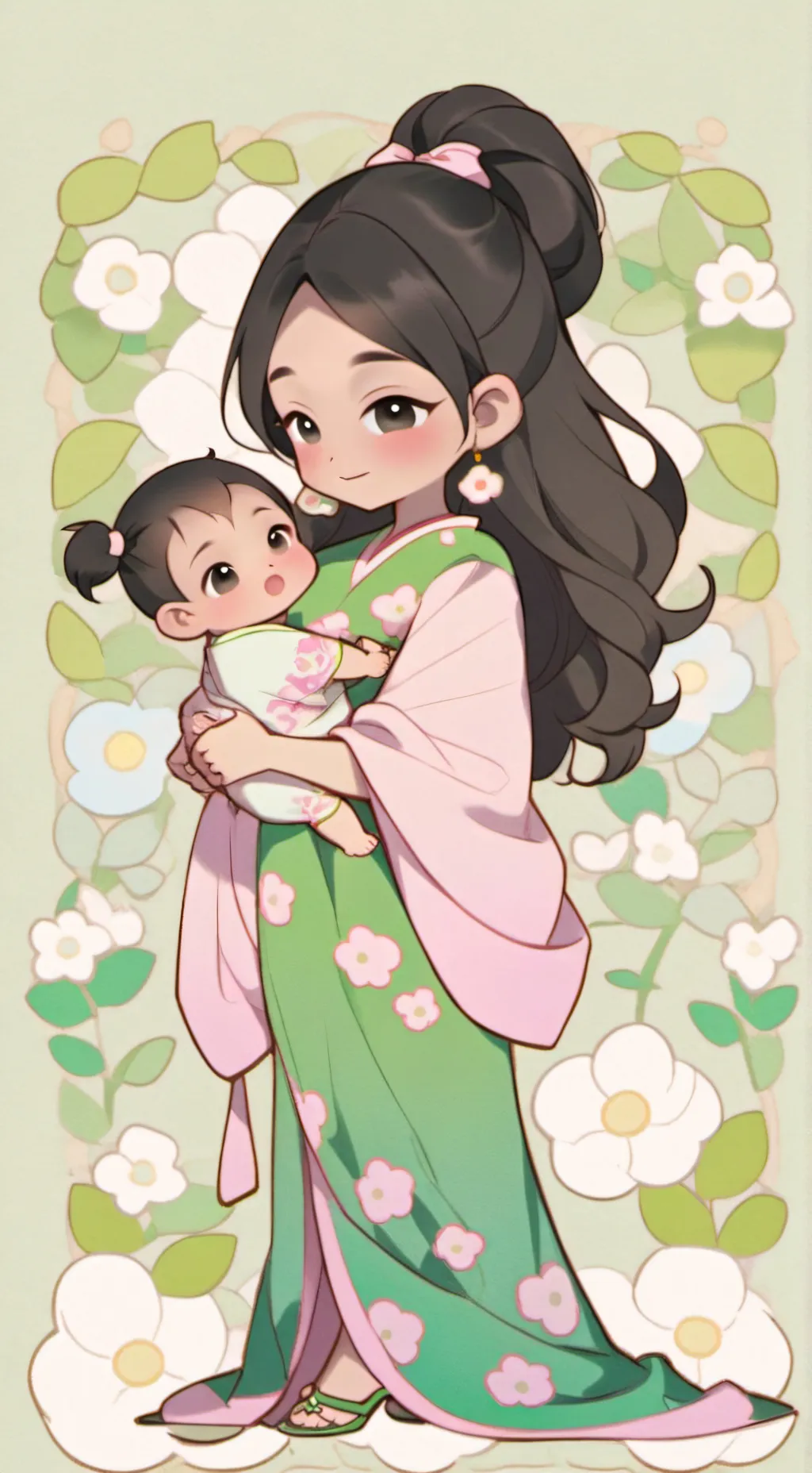 ai character: Mom and baby background