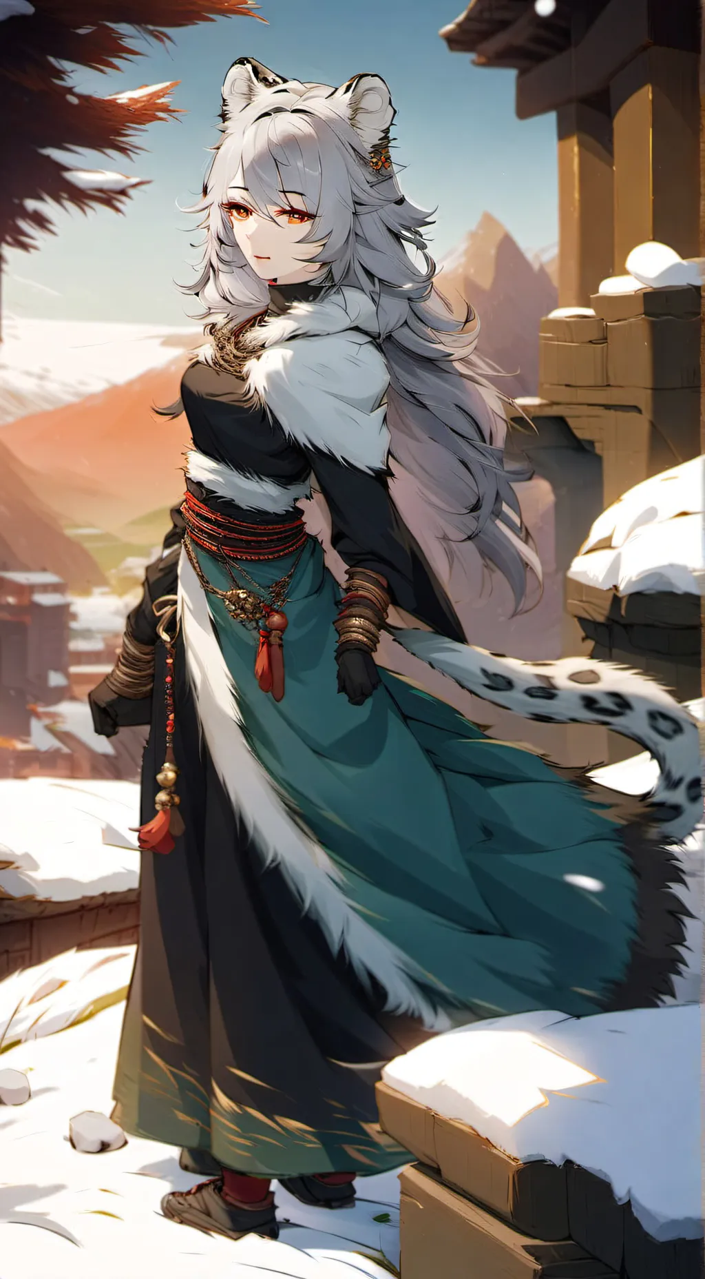 ai character: SnowLeopgirl tf tg background