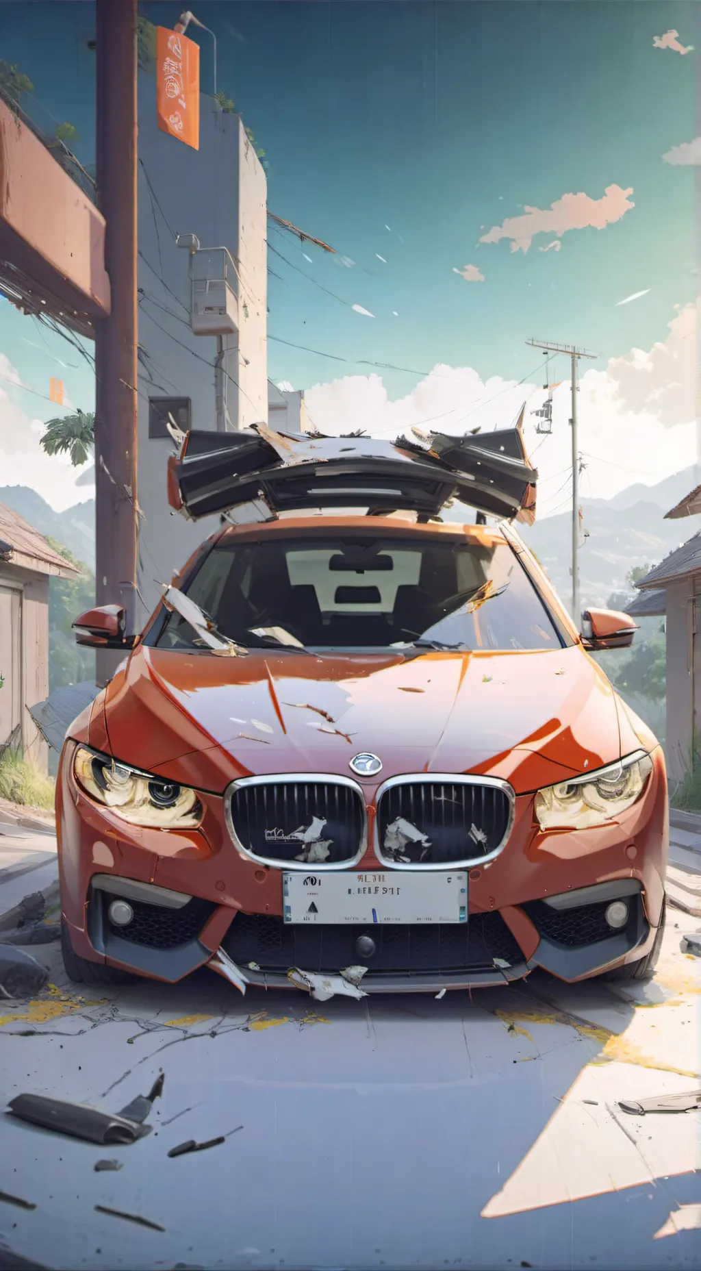 ai character: Broken down car background