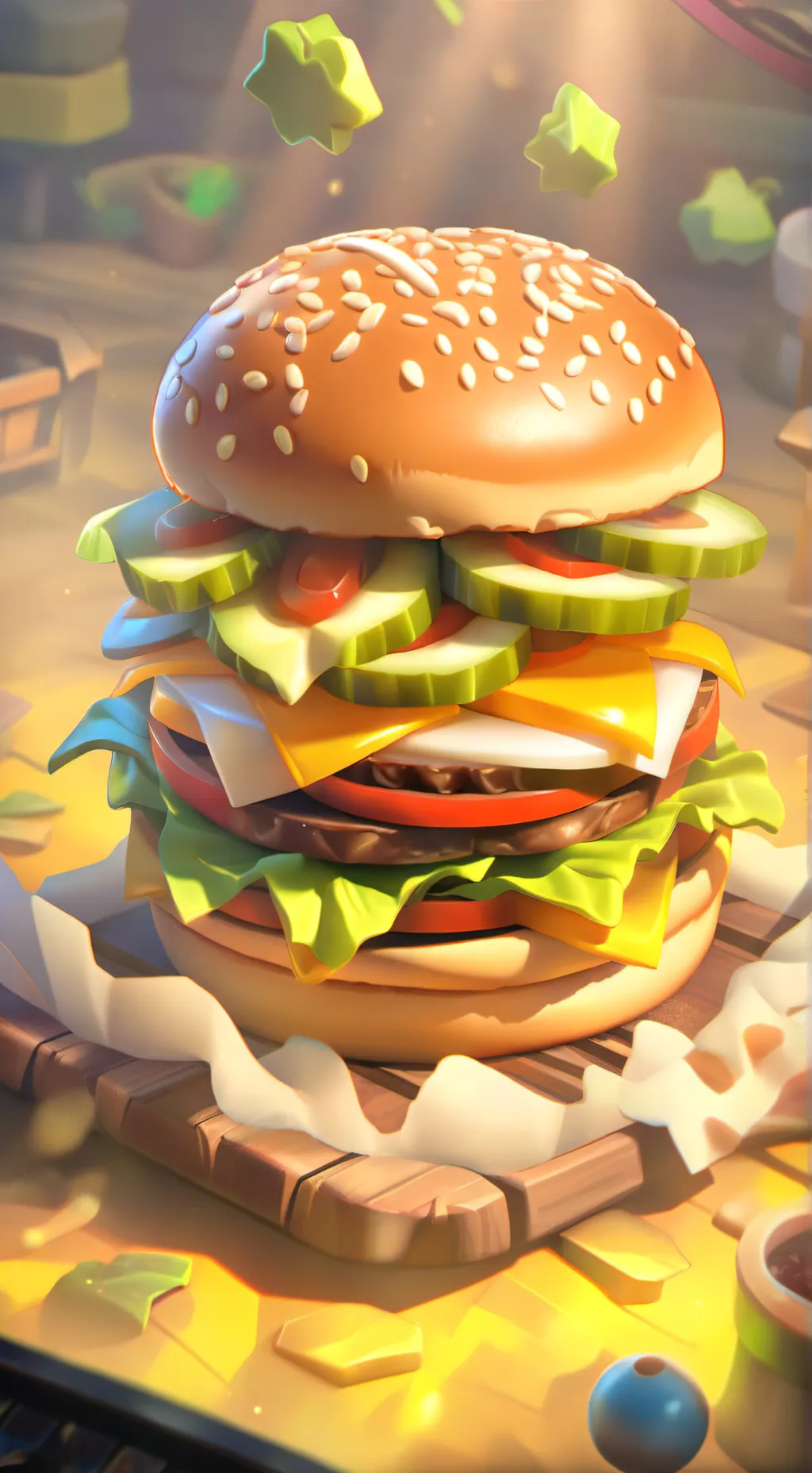 ai character: cheese burger background