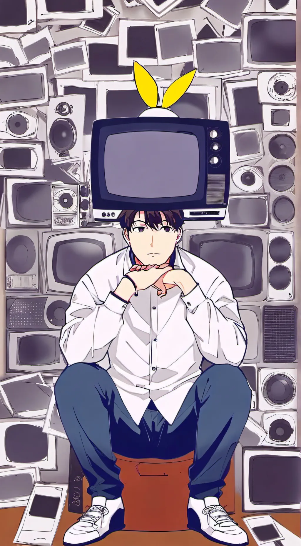 ai character: large tvman  background