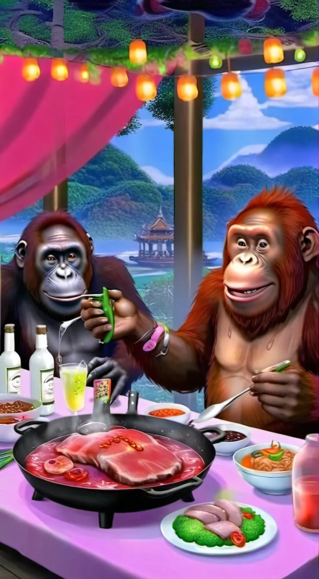 ai character: orangutan party background
