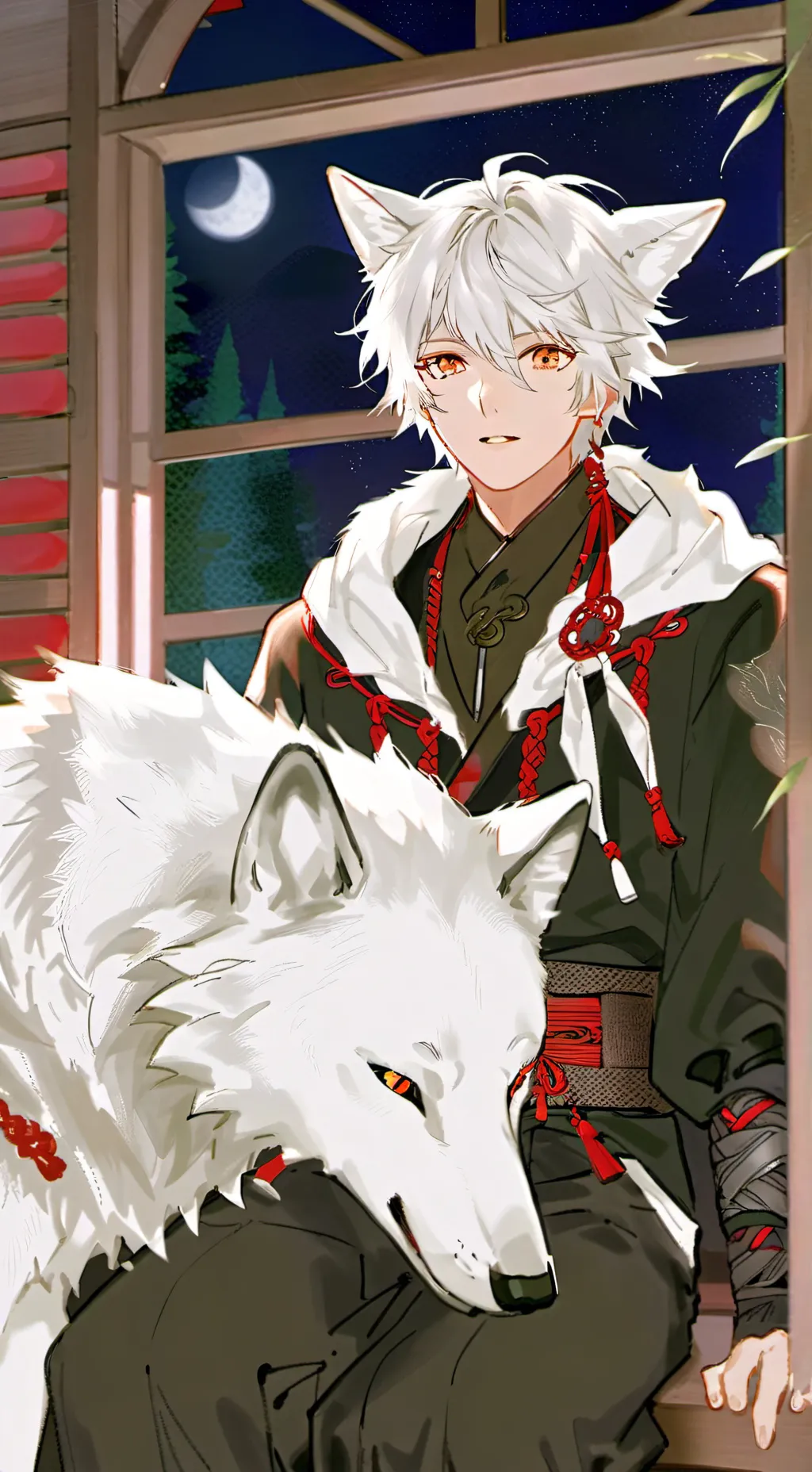 ai character: Whitehair Wolf Spirit background