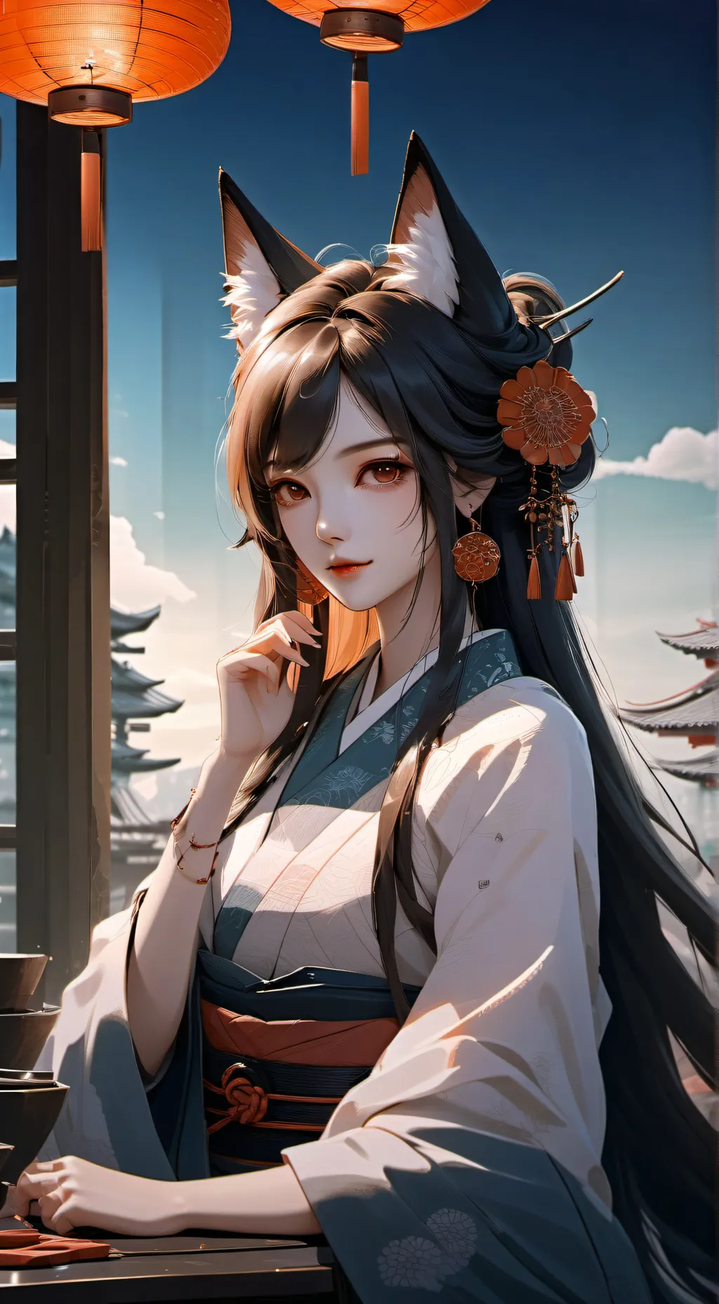 ai character: kitsune  background