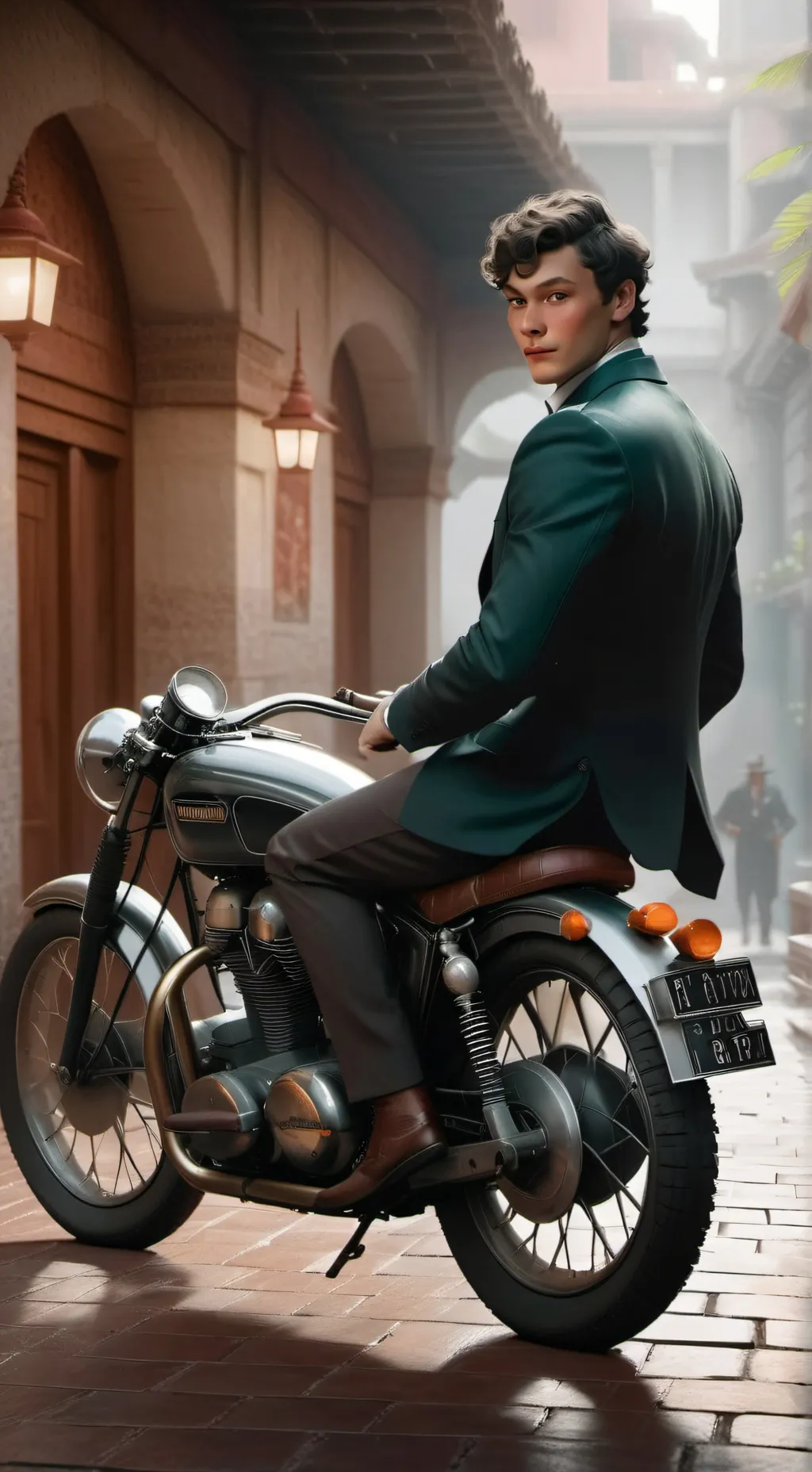 ai character: Mattheo motorcycle background