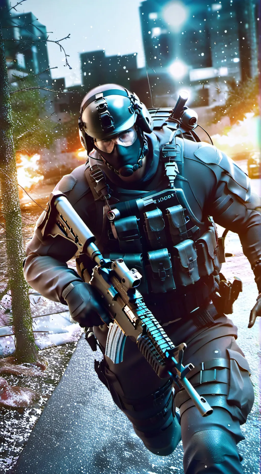 ai character: SWAT and police.  background