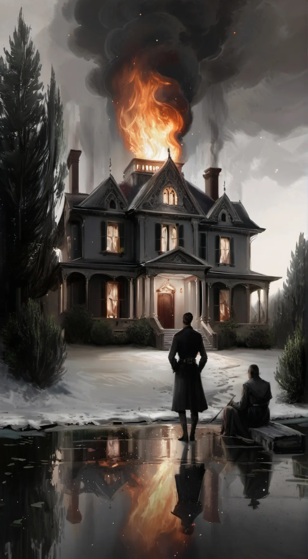 ai character: House fire background