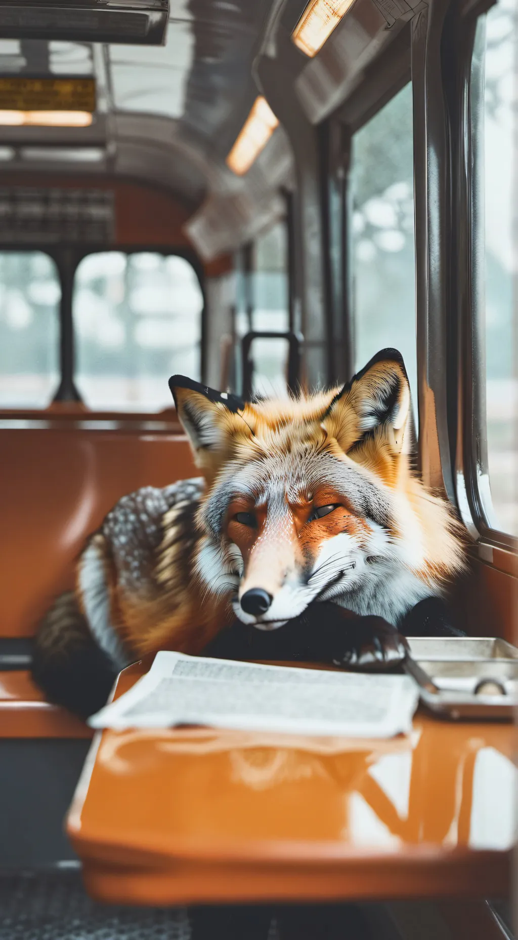 ai character: Fox in a bus background
