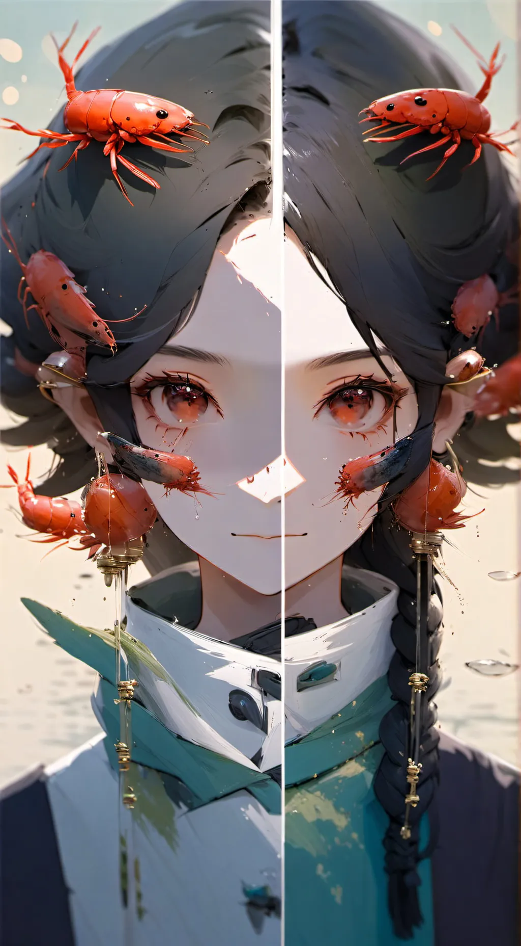 ai character: Shrimpo+glisten background