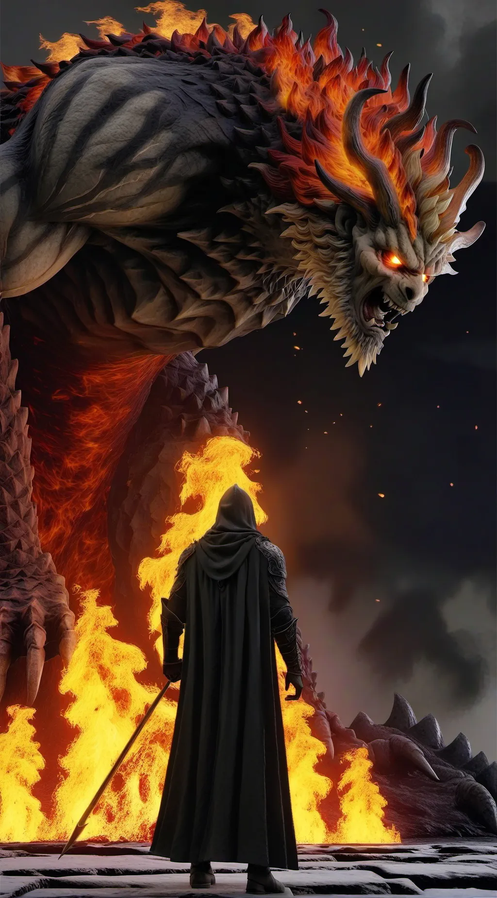 ai character: monstruo de fuego  background