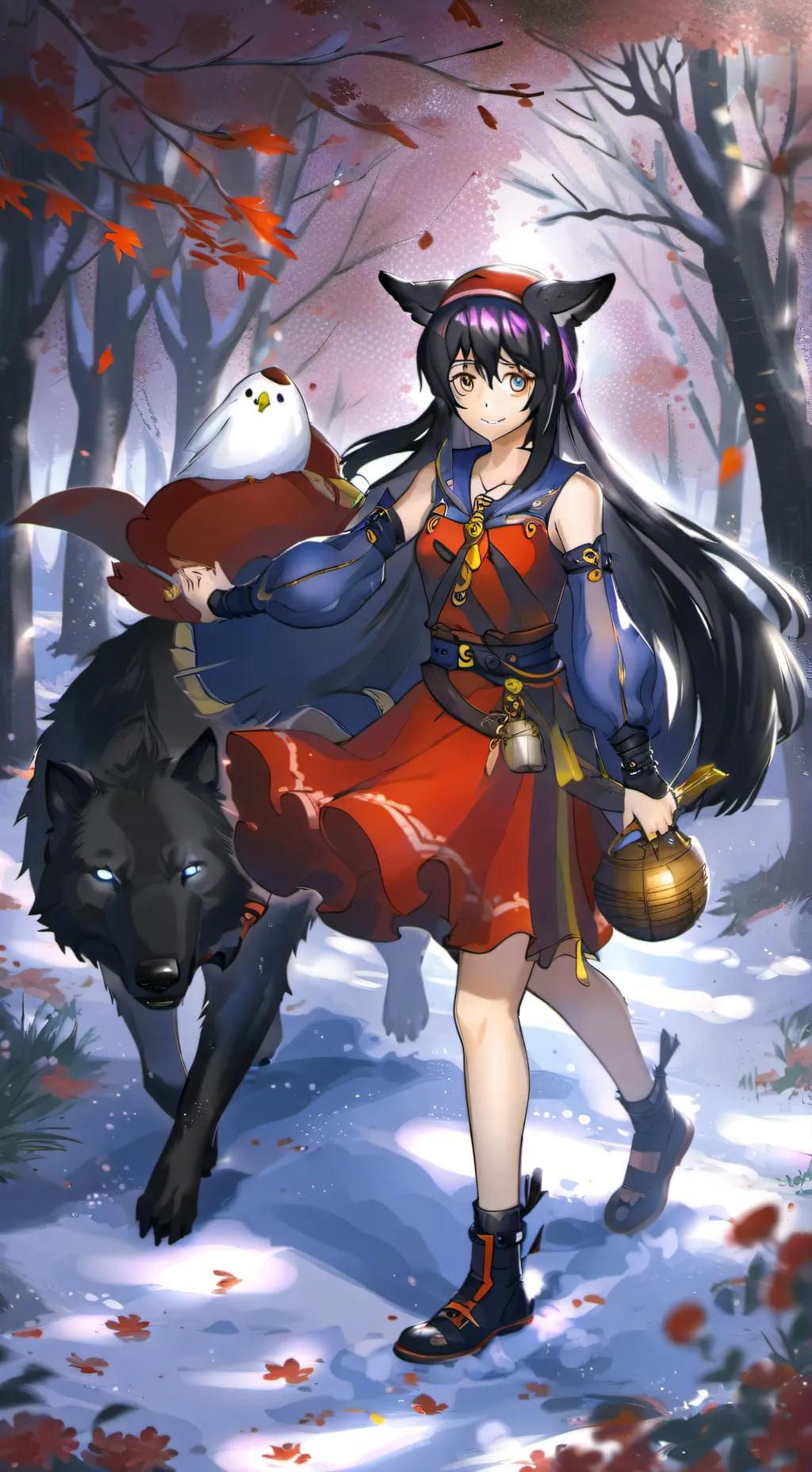 ai character: ein💙🤍 and  kitty💜🖤 background