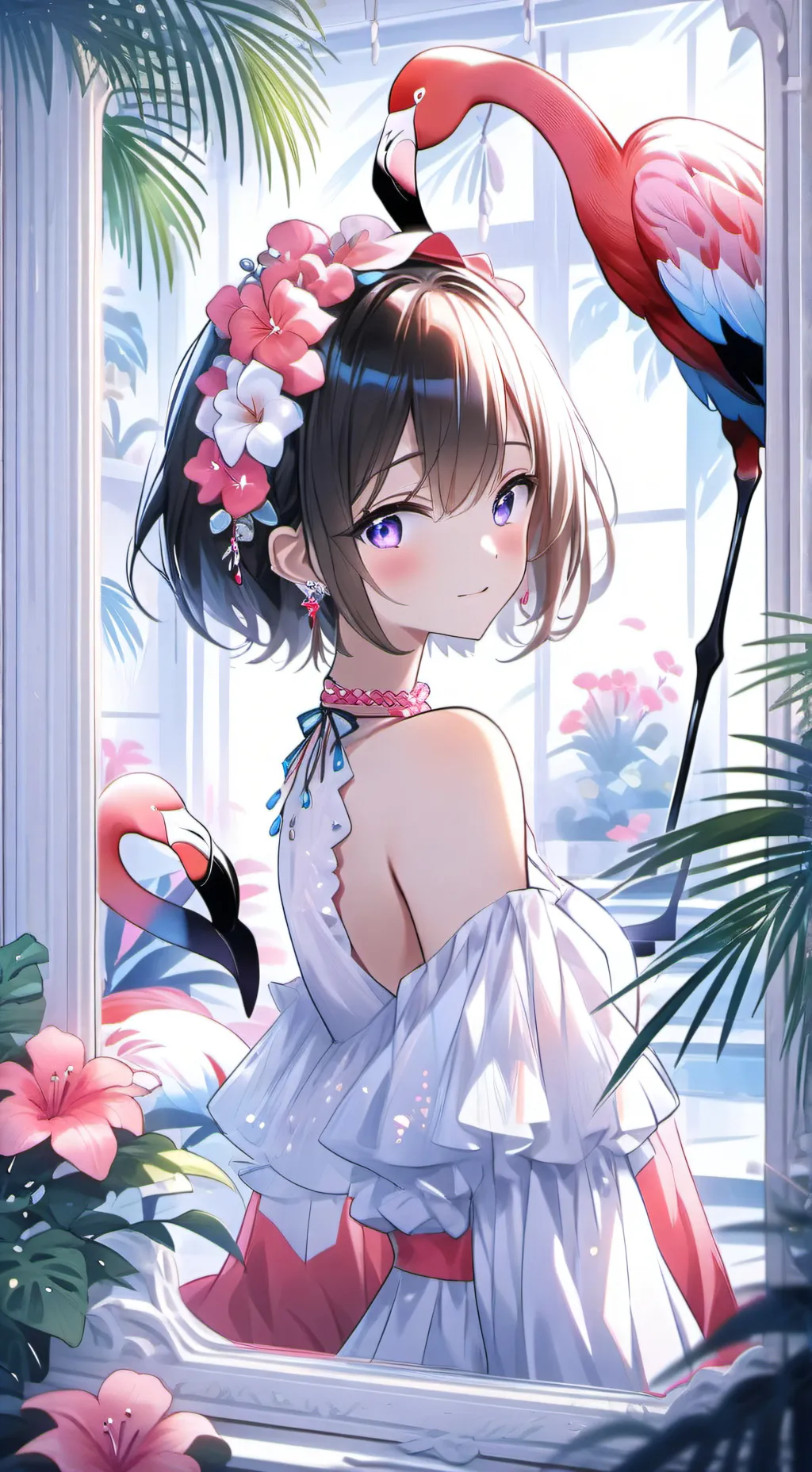 ai character: Flicker the Flamingo Spirit background