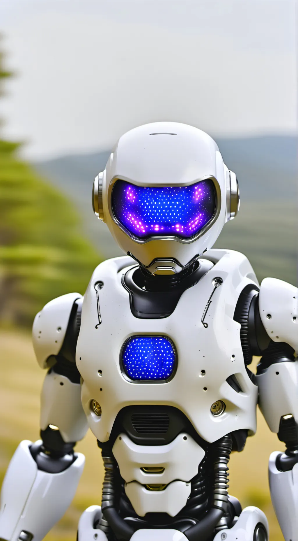 ai character: nice cyborg  background