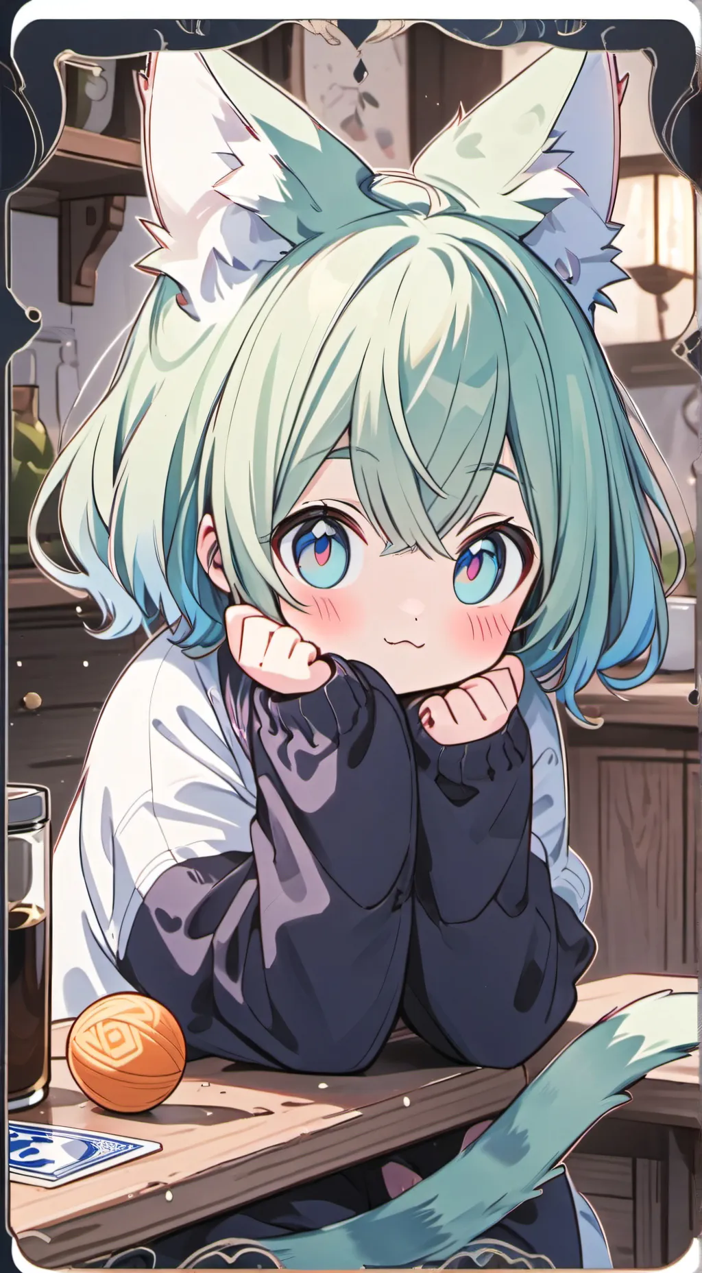 ai character: Green-haired Yarn Devourer background