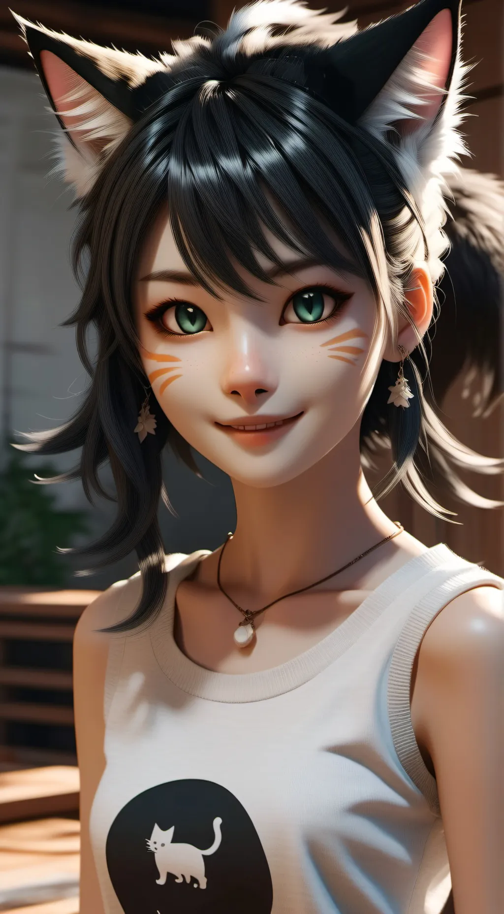 ai character: B&W Spirit Feline background