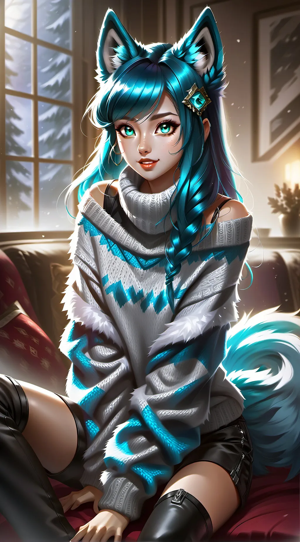 ai character: Sleek Wolfie Spiri background