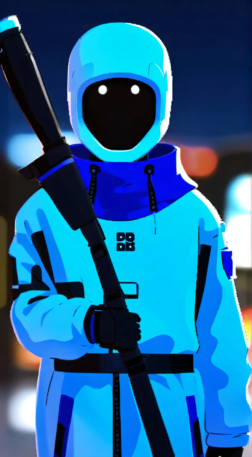 ai character: Blue dude. background