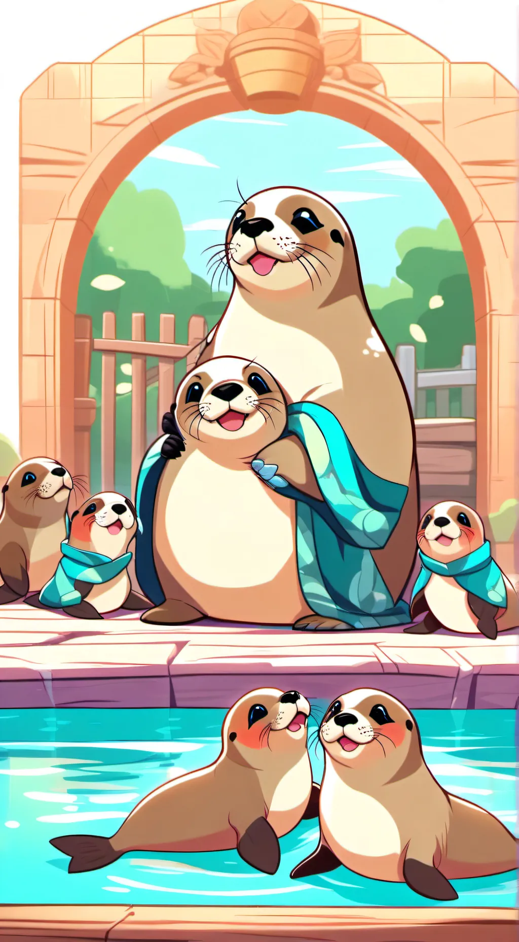 ai character: Tiny baby seal zoo background