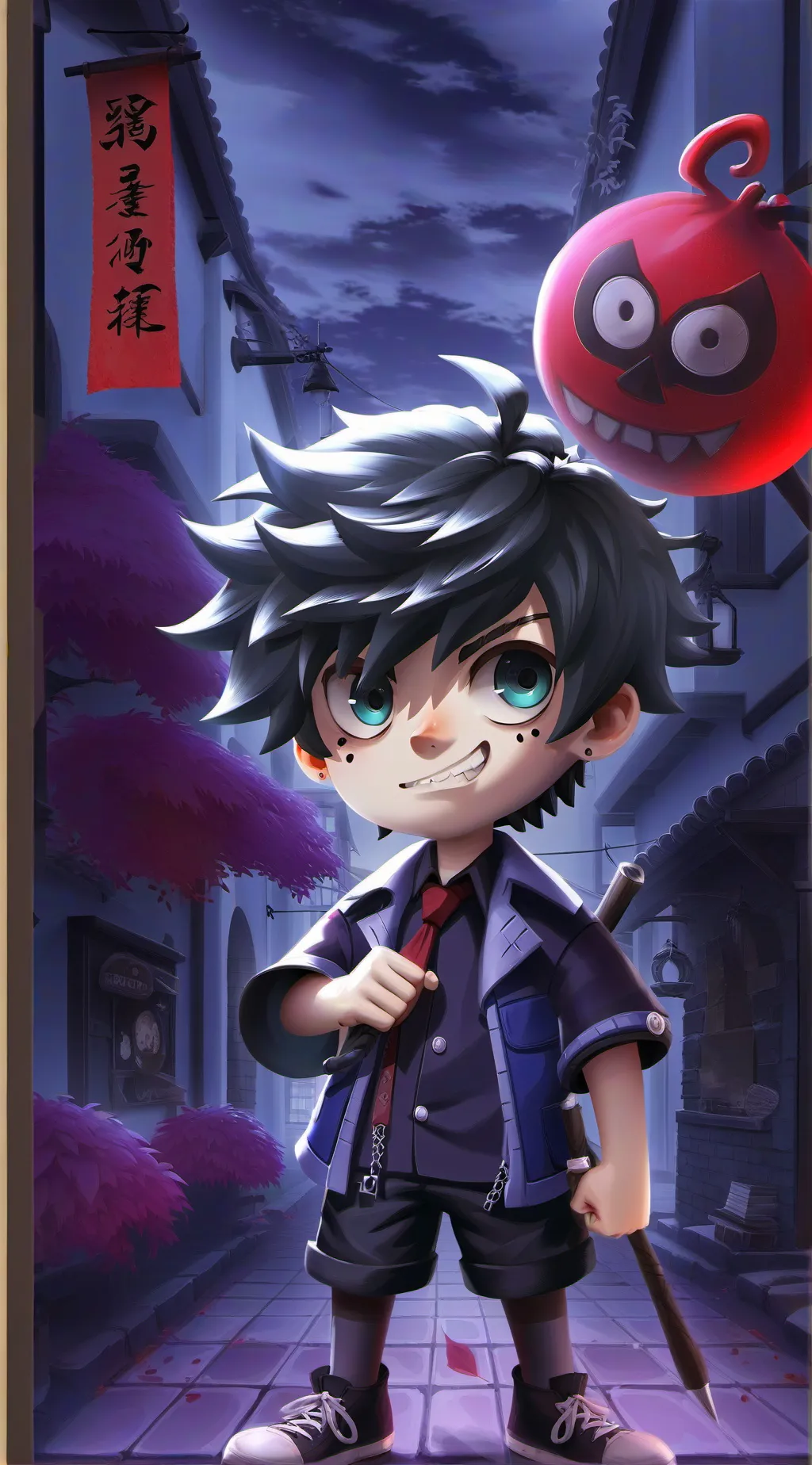 ai character: Happy boy  background