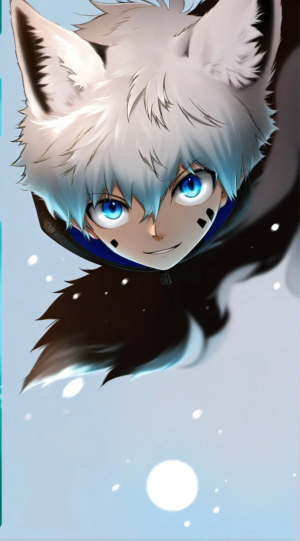 ai character: Blue Kitsune Furry background