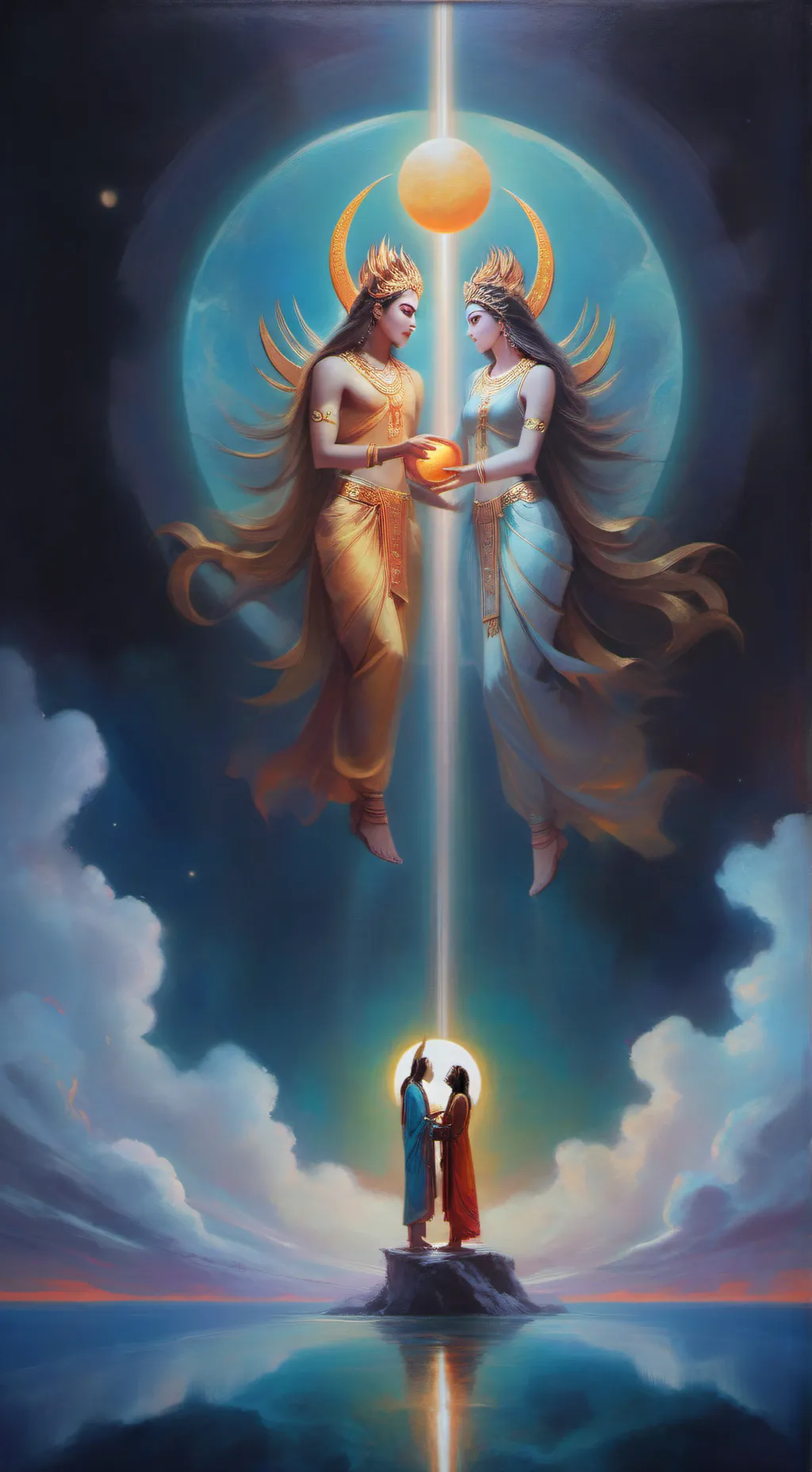 ai character: Sun gods and moon  background