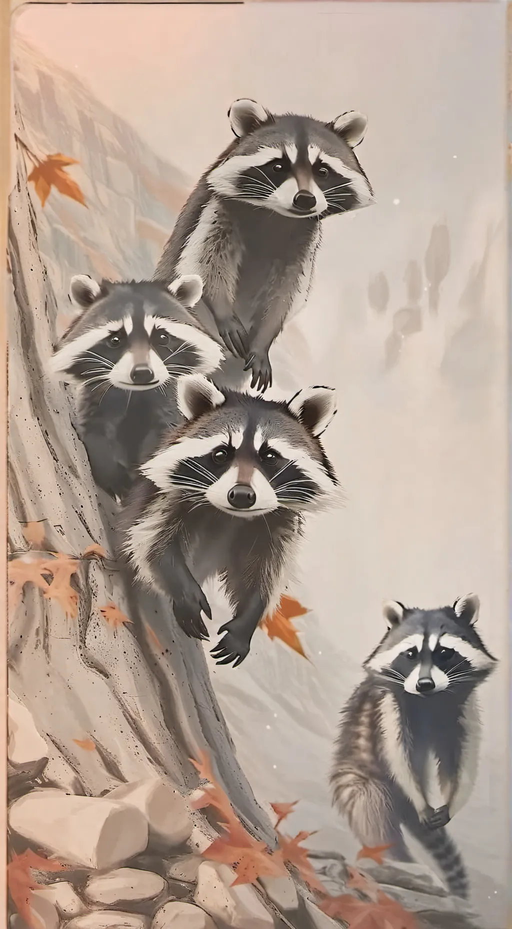 ai character: four raccoon background