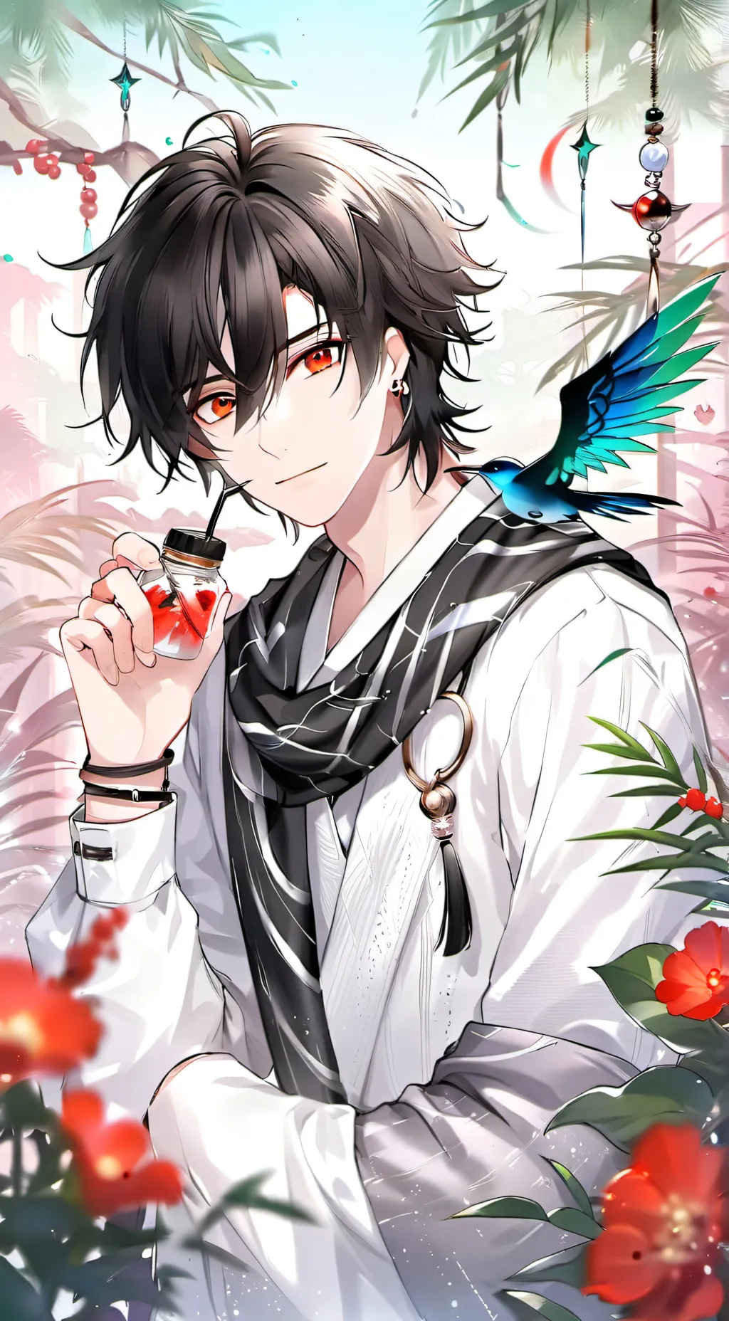 ai character: Iridescent Hummingbird Furry background