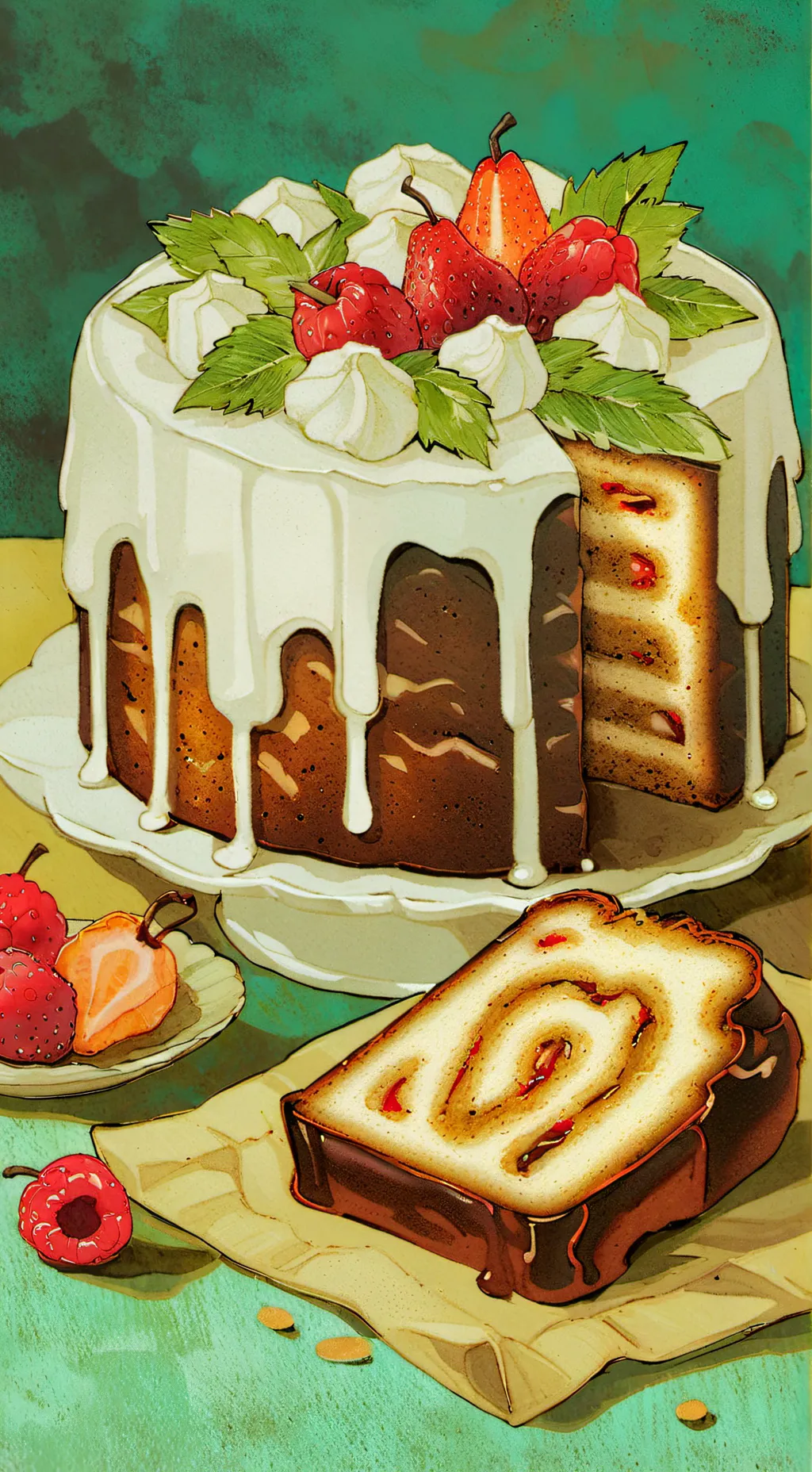 ai character: SPROUT/ FRUITCAKE background