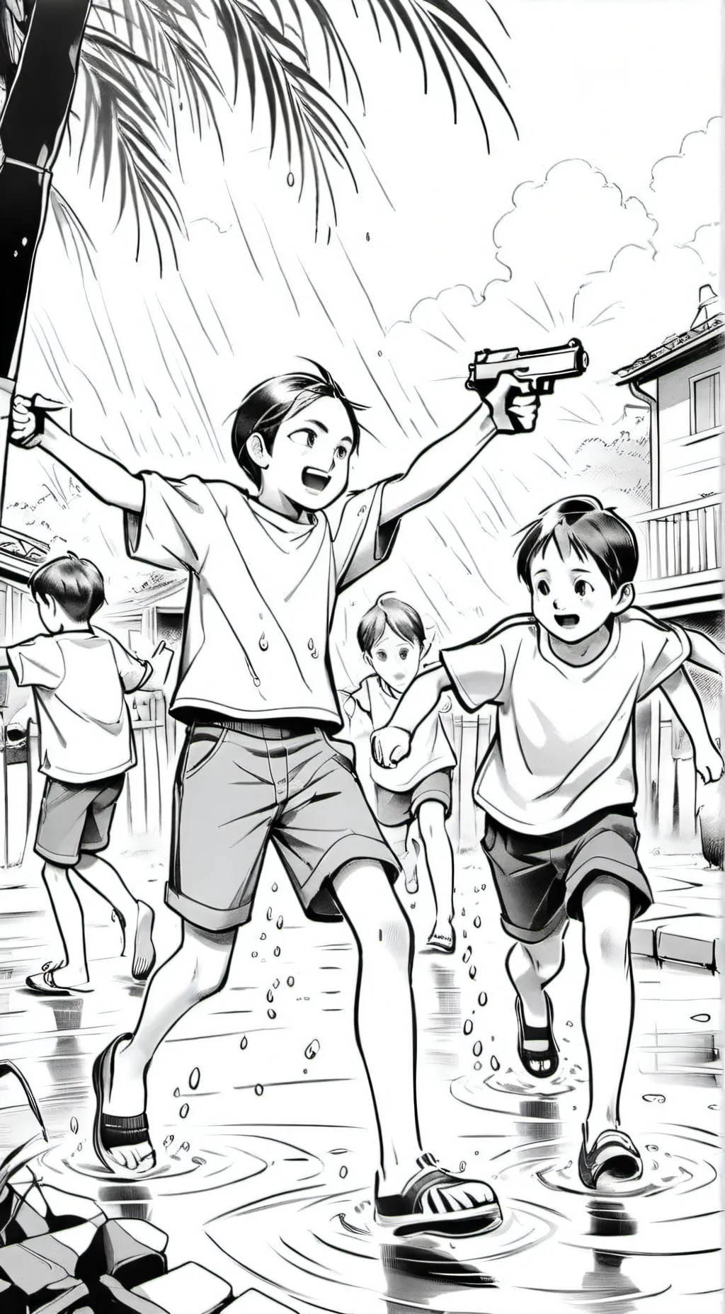 ai character: town water fight background