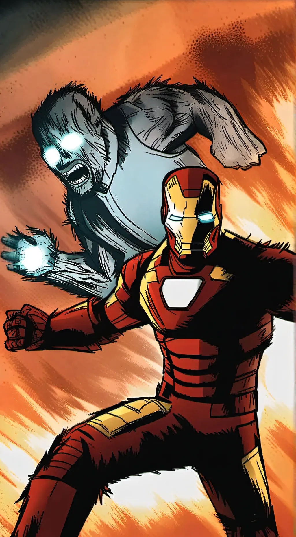 ai character: Iron man zombie  background