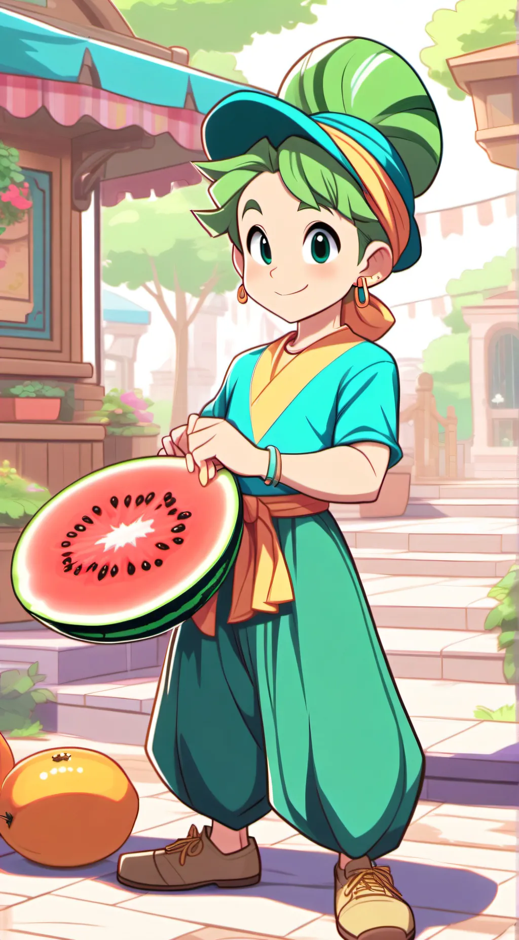 ai character: sunny and melon background