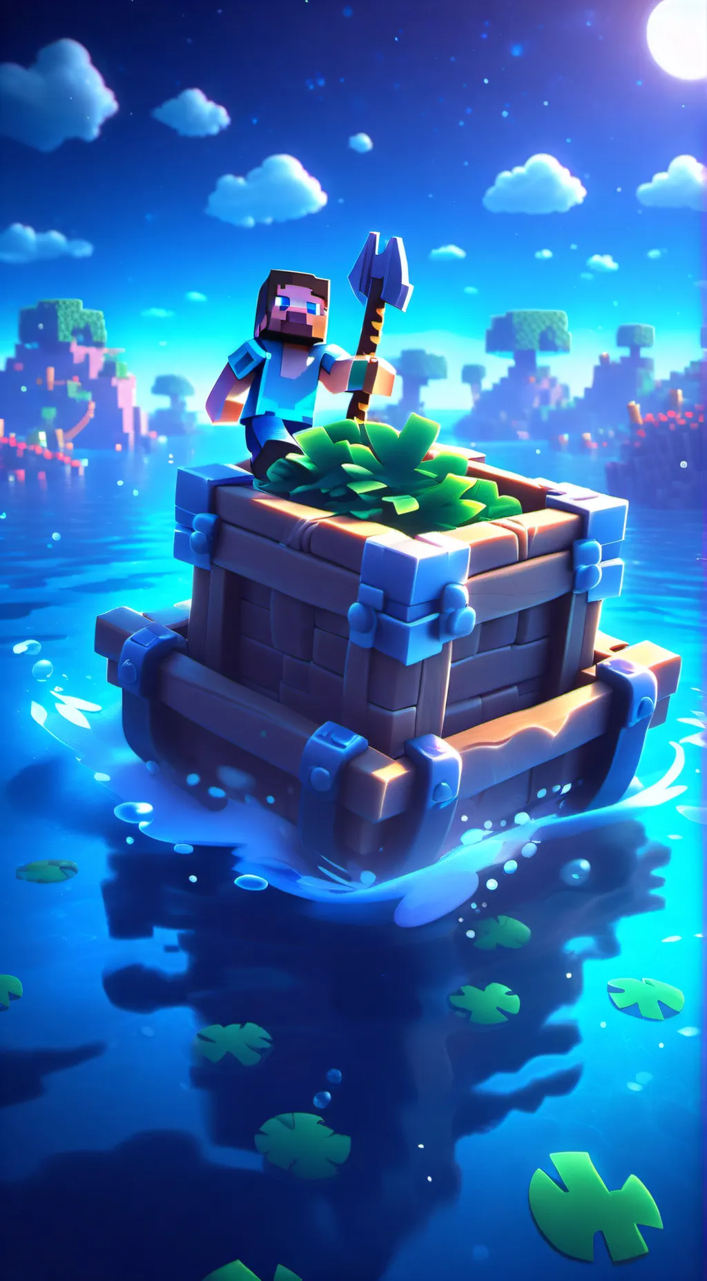 ai character: Minecraft raft  background