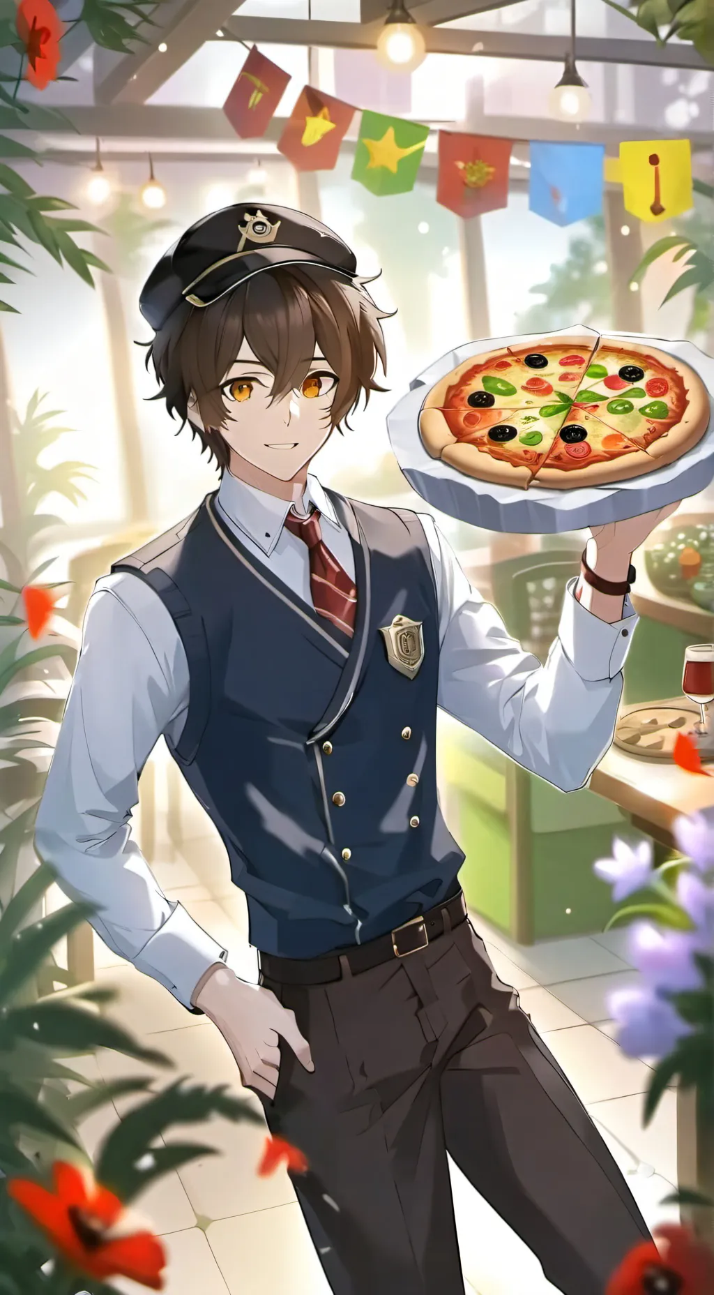 ai character: tomi the pizza mak background