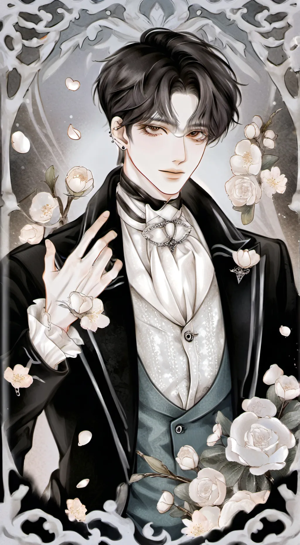 ai character: 🖤🩶justin🩶🖤 background