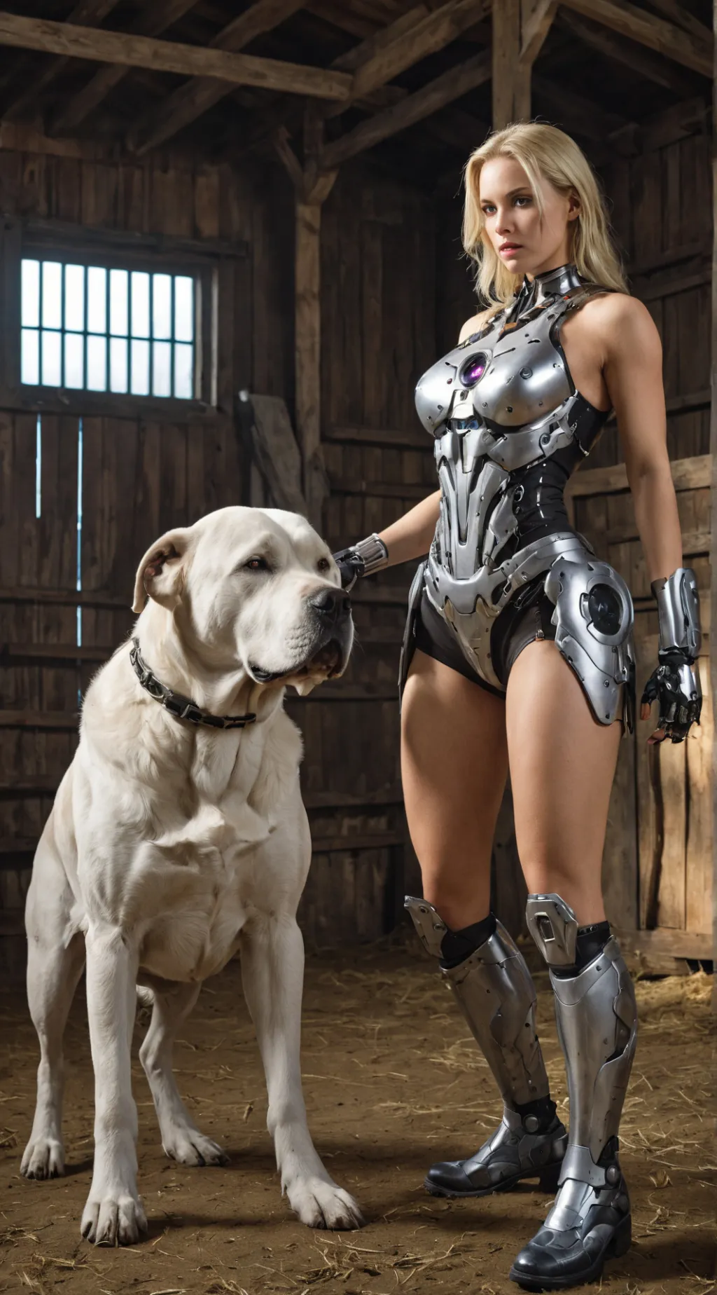 ai character: Cybergirl & Dog-O background
