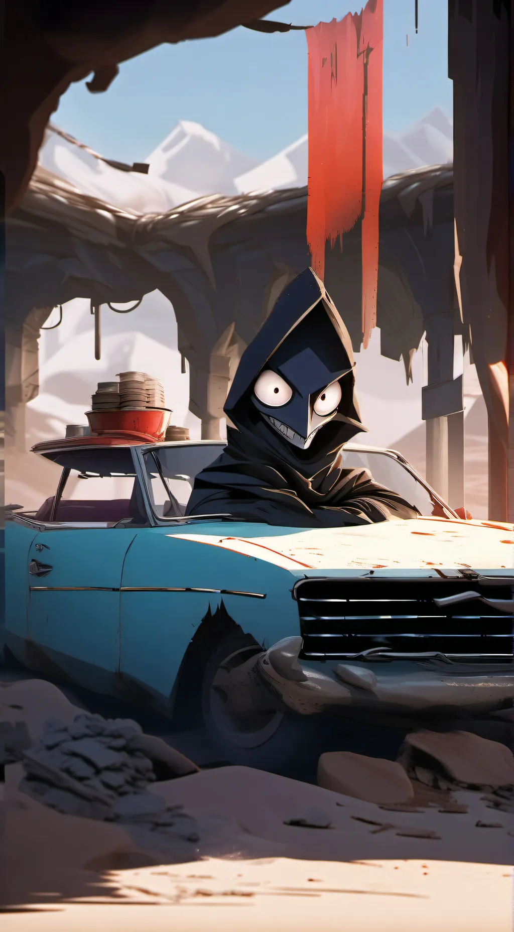 ai character: HH in a wasteland background