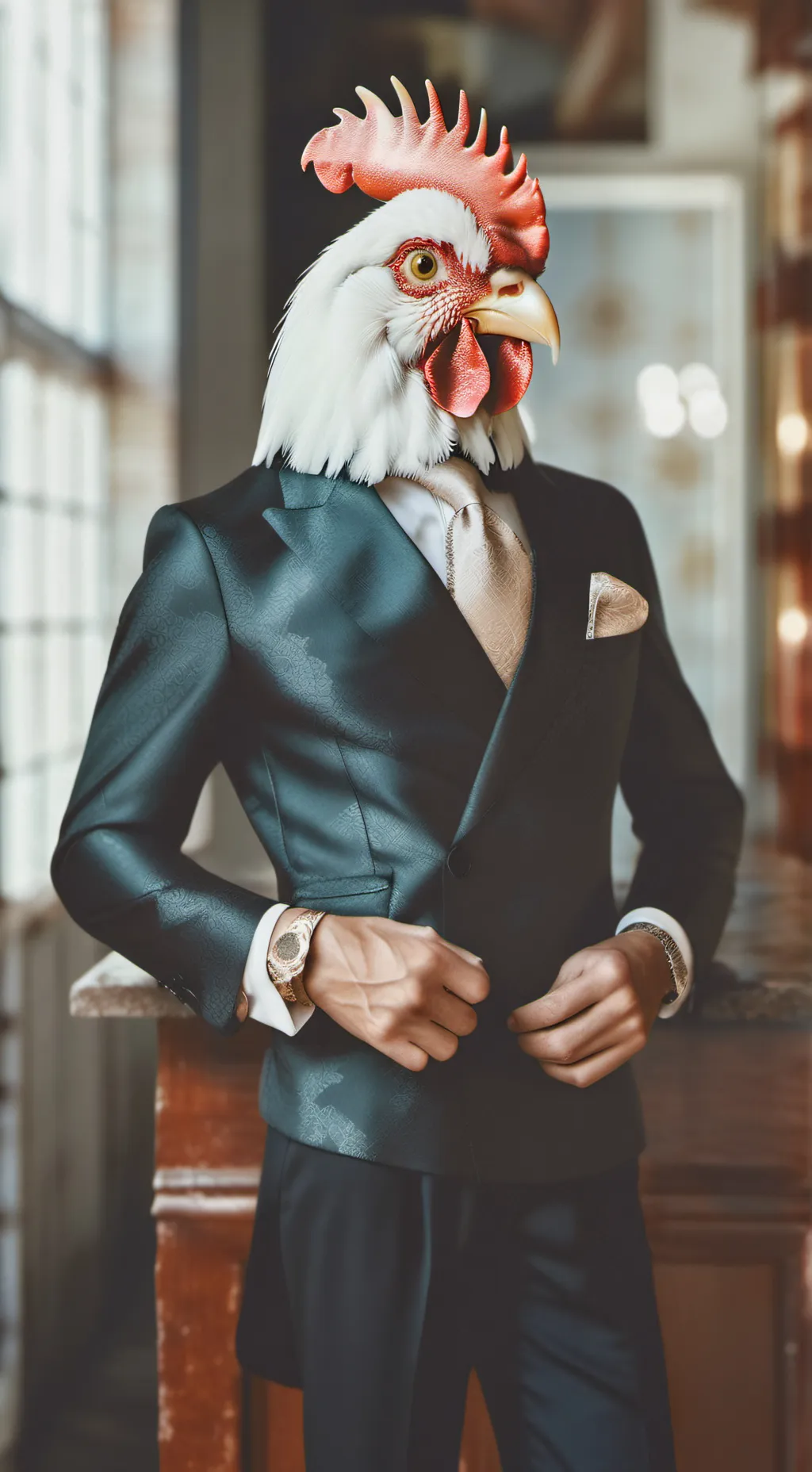 ai character: gallo con flow  background