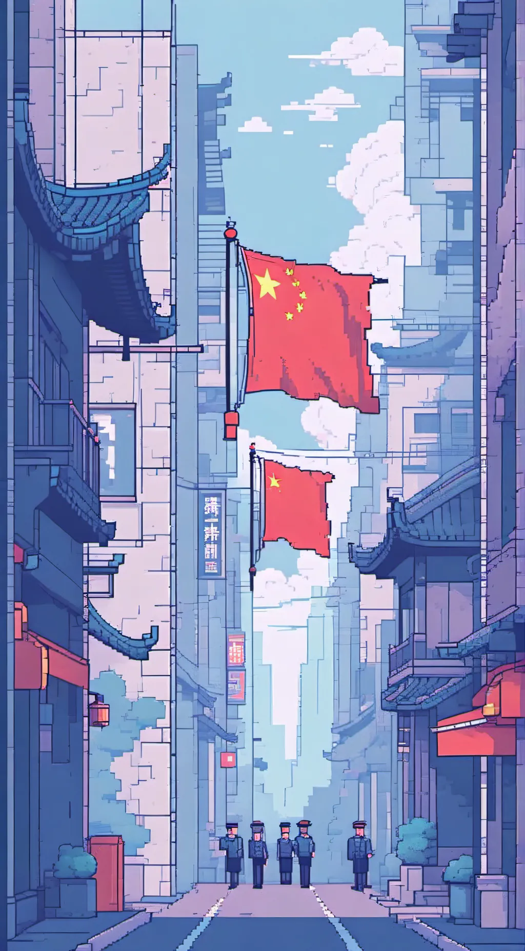 ai character: China flag background