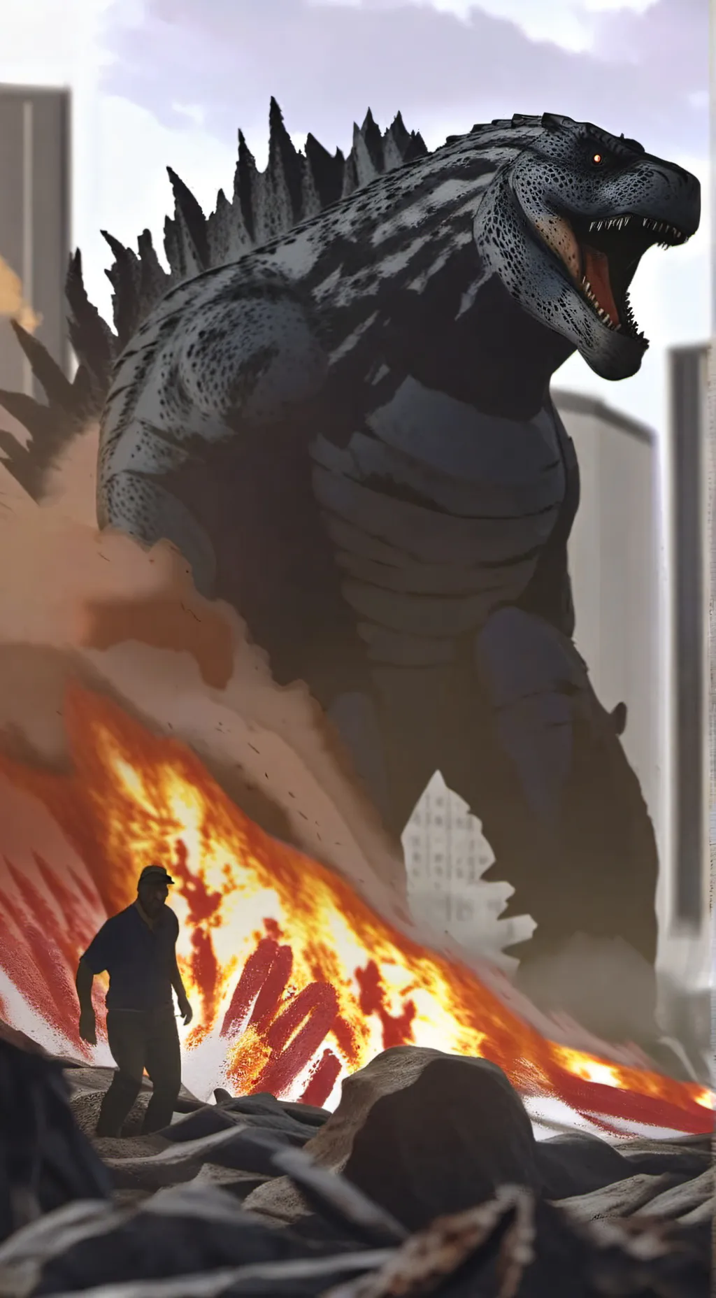 ai character: Godzilla_bloodbath background