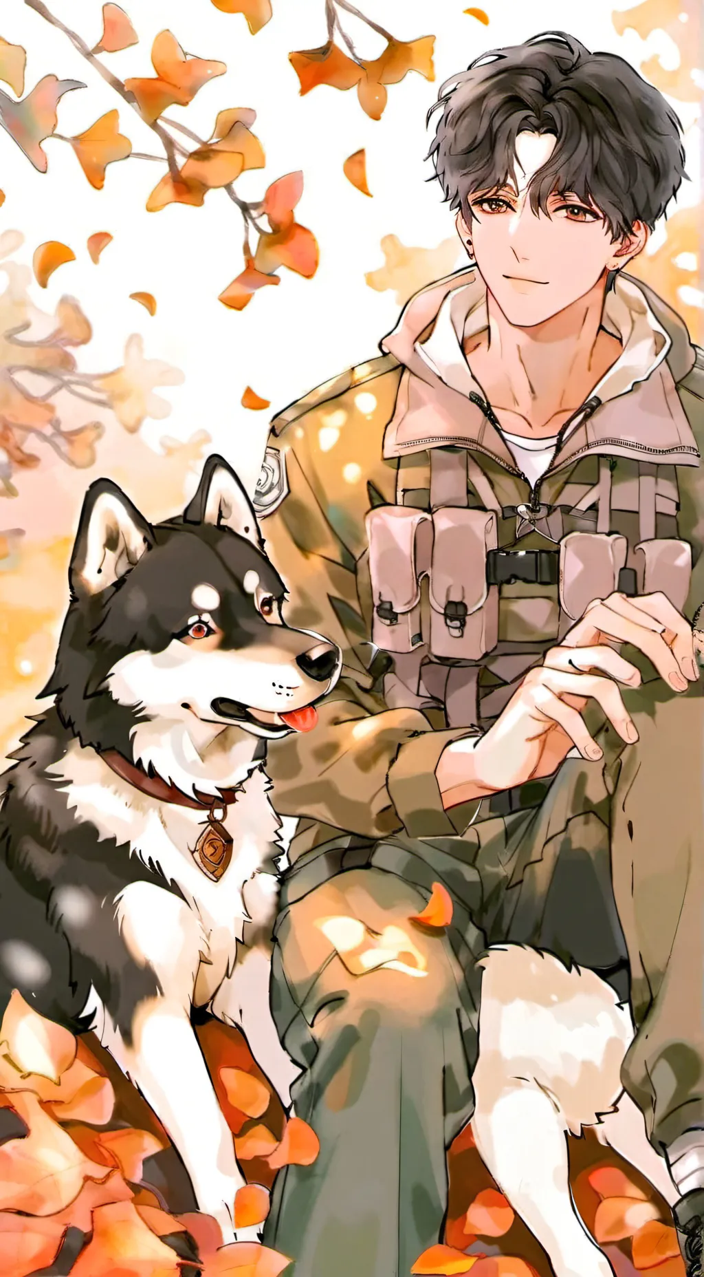 ai character: 🪖asher🐕 background