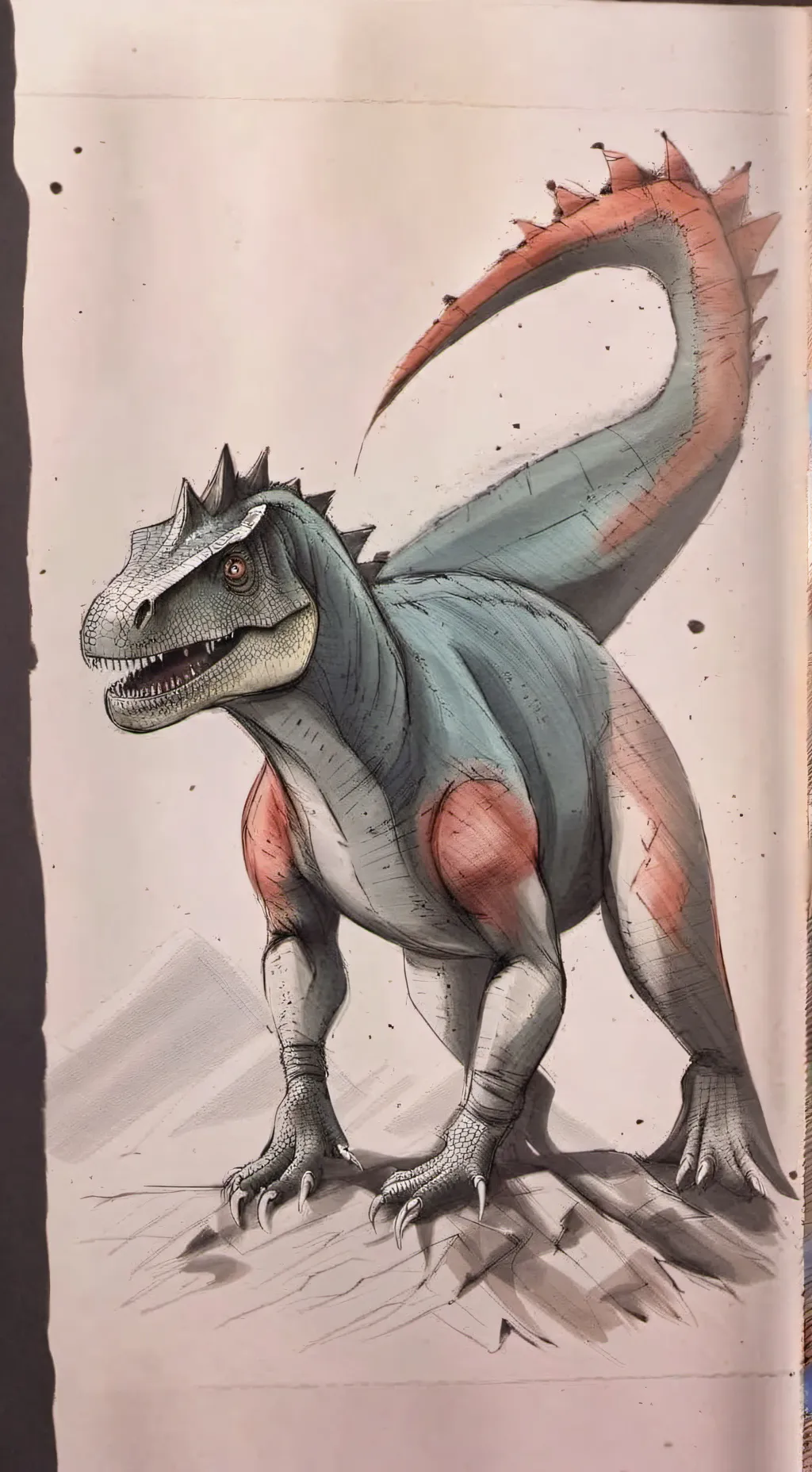 ai character: Murder drones dino background