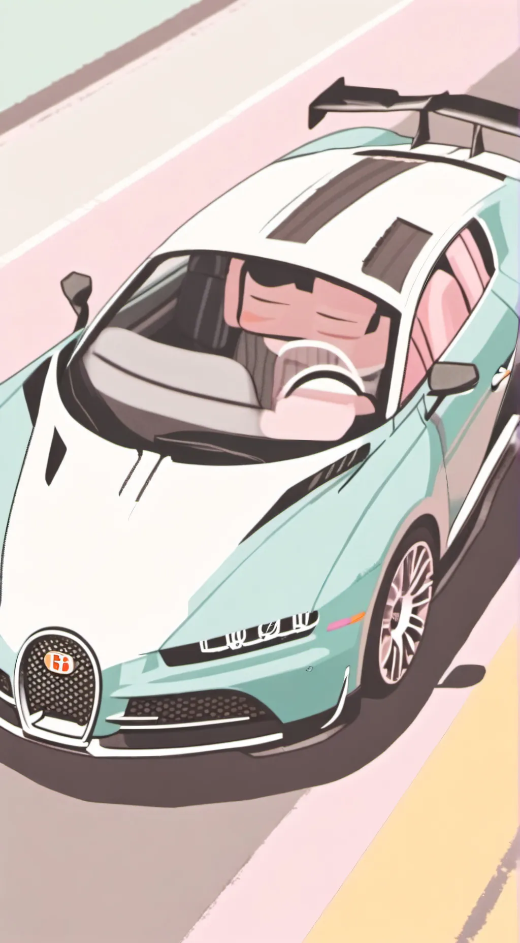 ai character: passat vs bugatti background