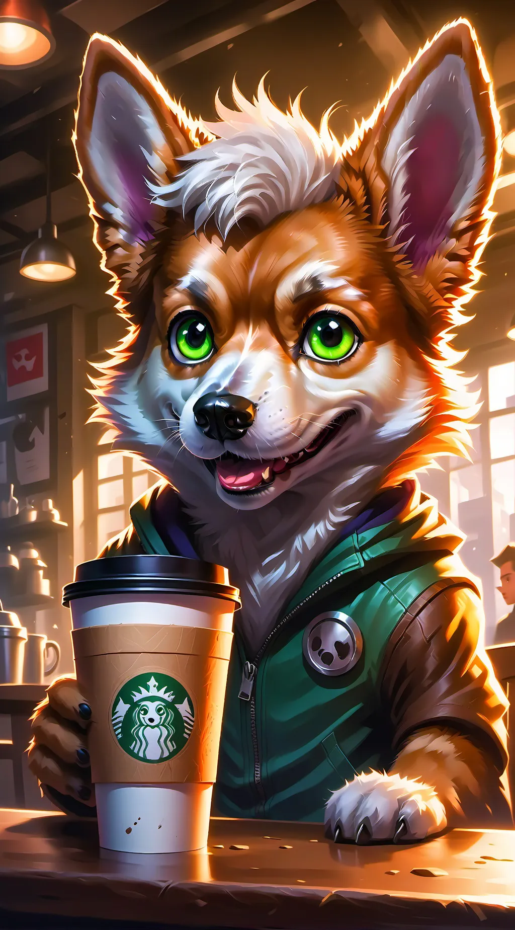 ai character: The Furry Latte Connoisseur background