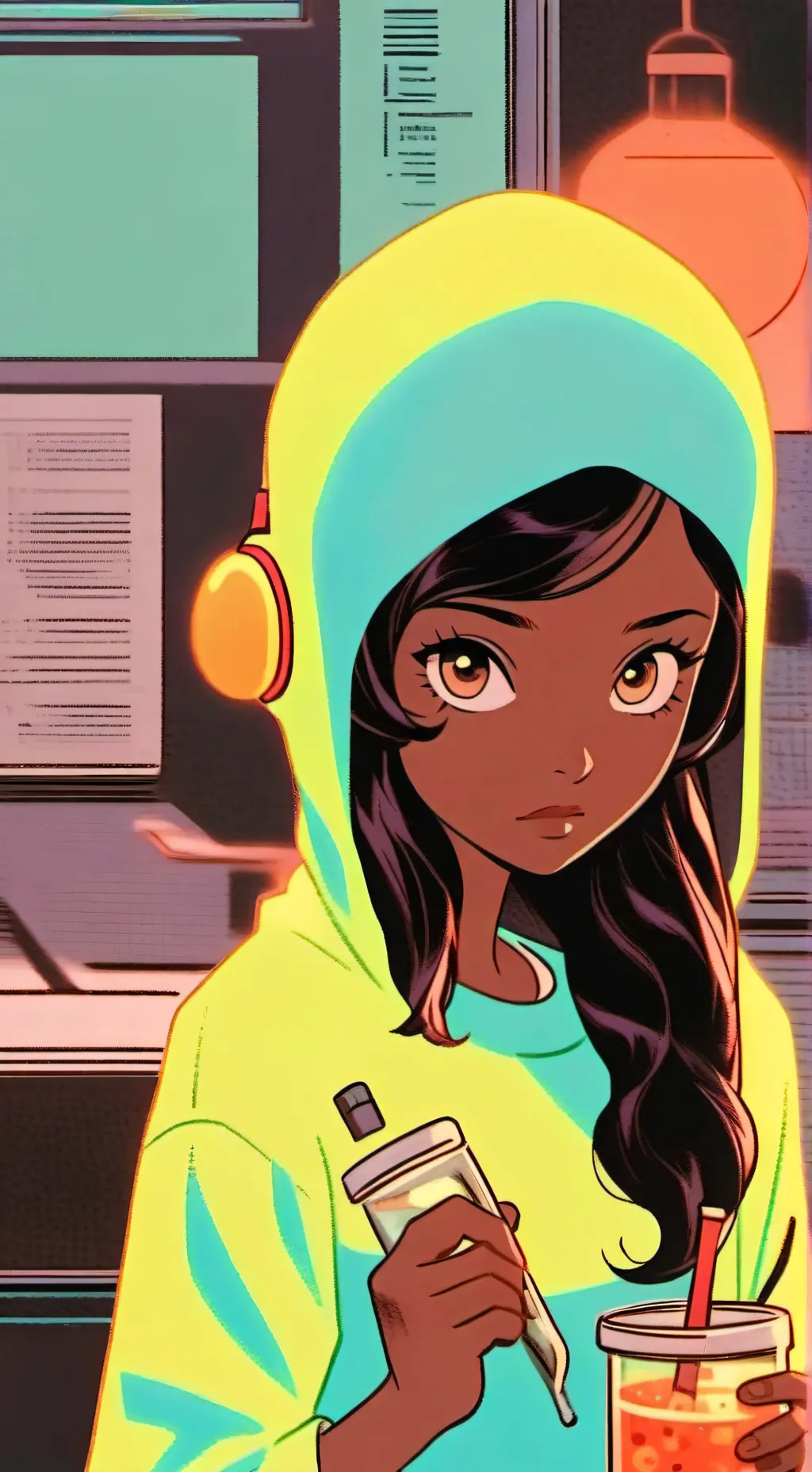 ai character: Lira Neon background