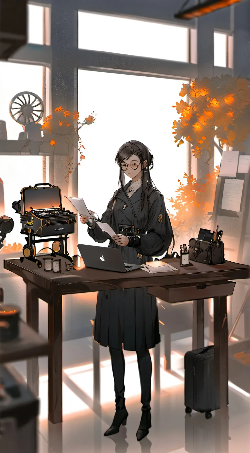 ai character: The Luggage Innovator background