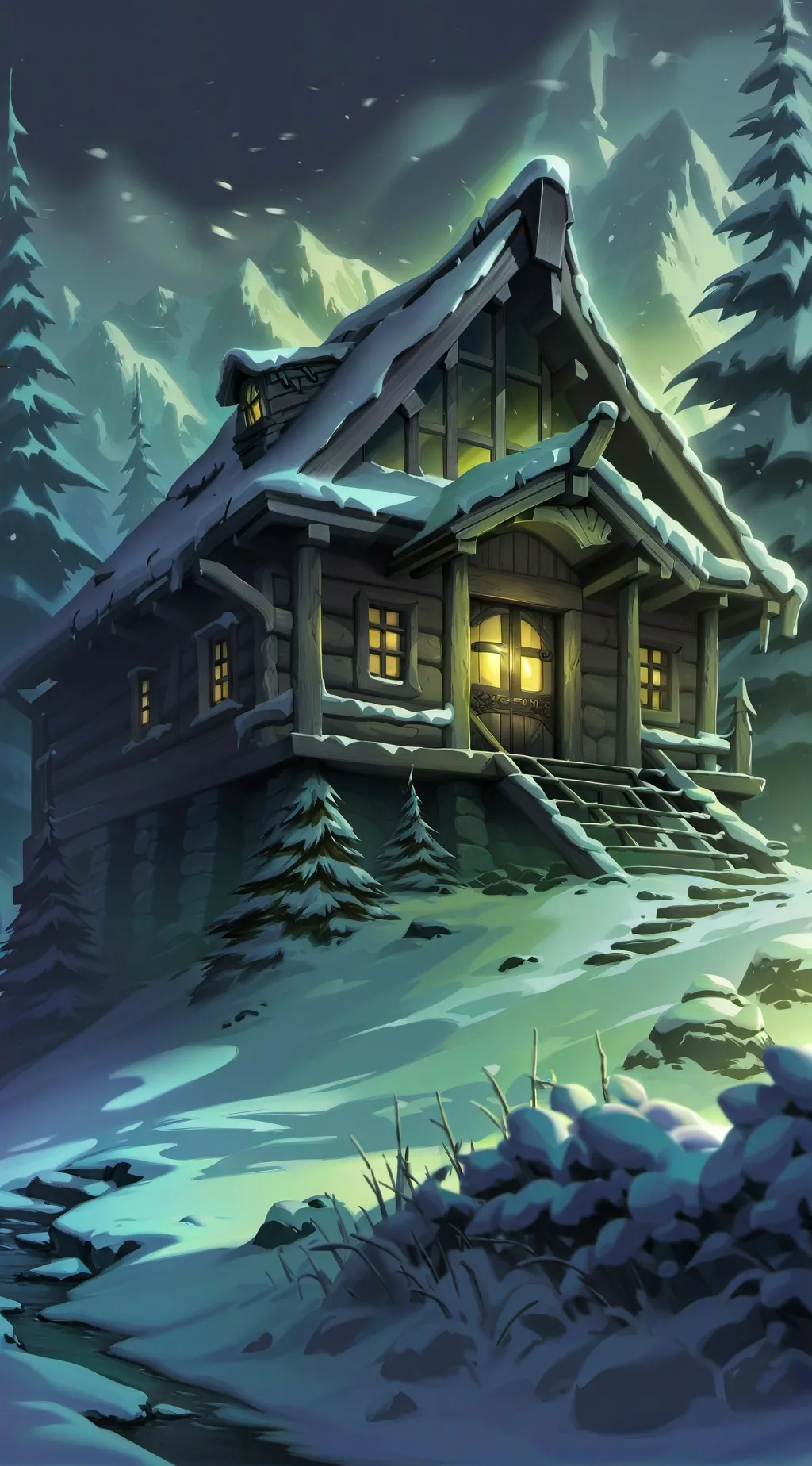 ai character: WinterBentlyCabin background
